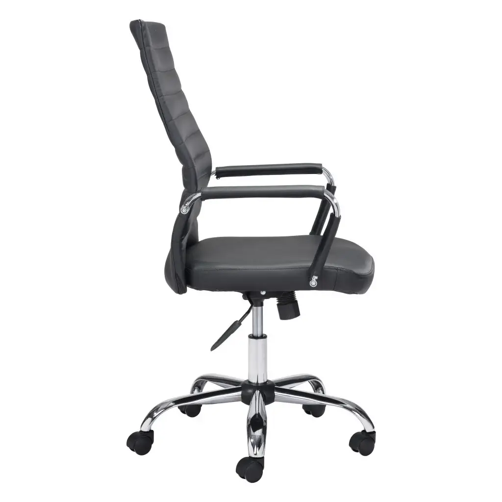 Black and Silver Adjustable Swivel Faux Leather Rolling Conference Office Chair - Image 6