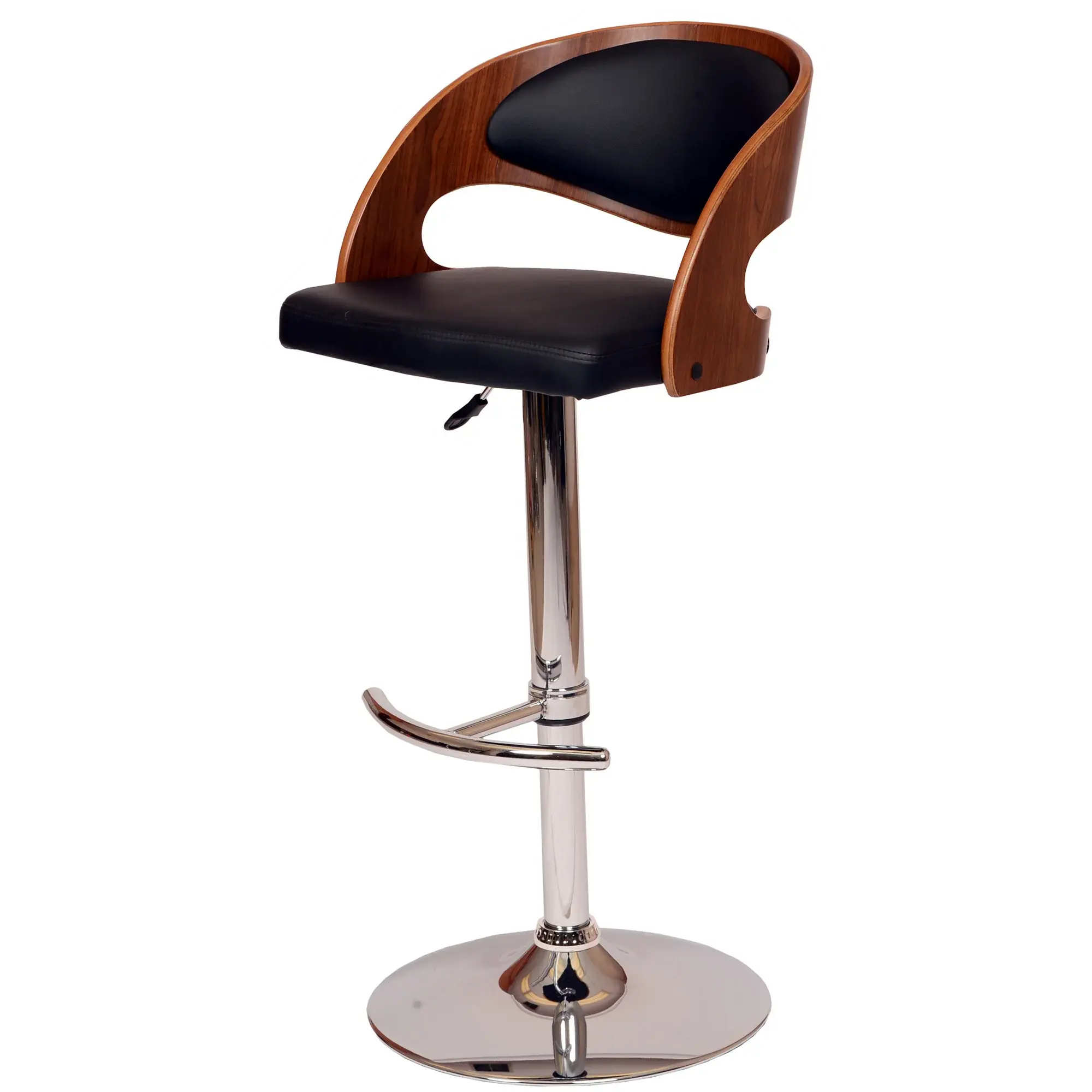 Black And Silver Faux Leather And Chrome Low Back Adjustable Height Swivel Bar Chair - Image 3
