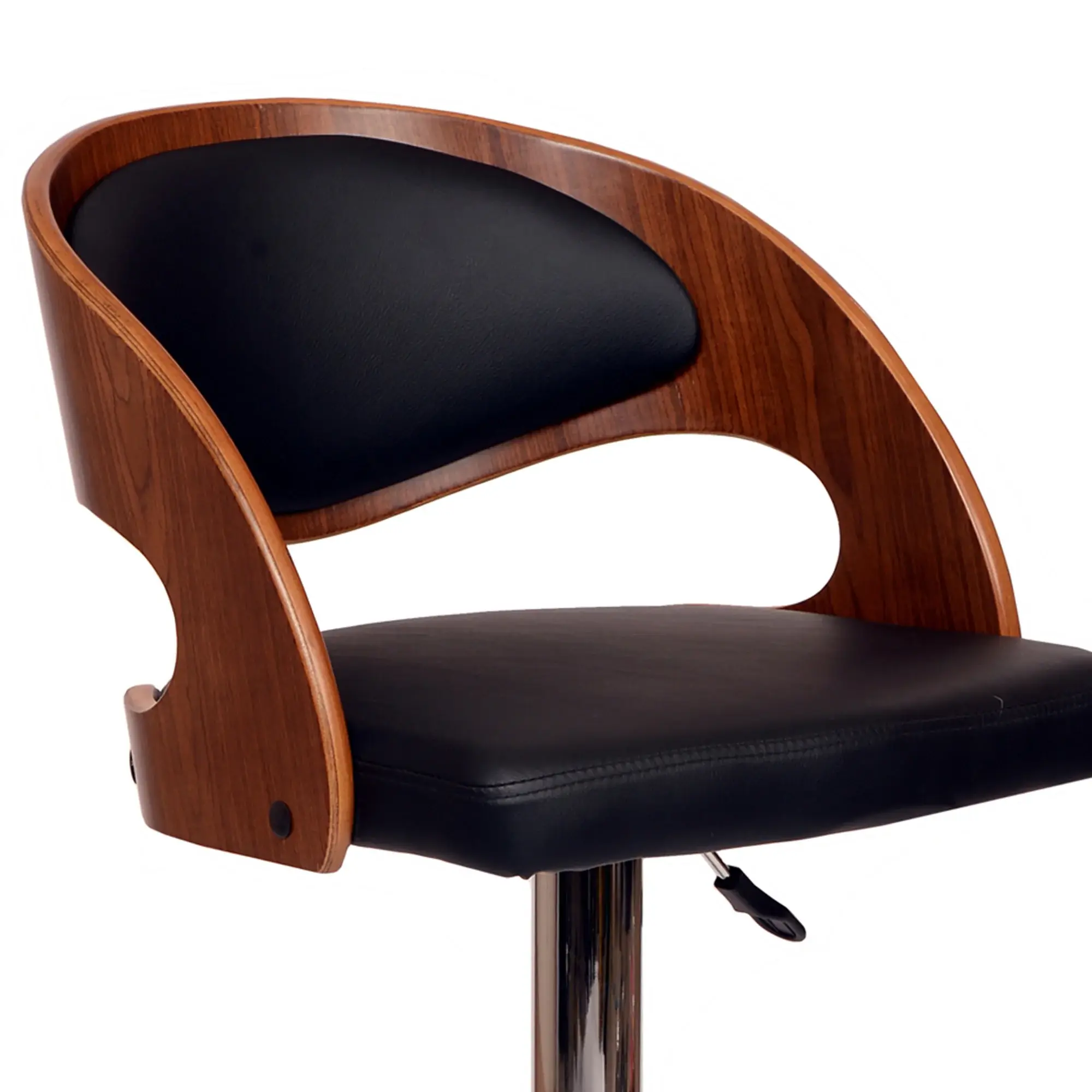 Black And Silver Faux Leather And Chrome Low Back Adjustable Height Swivel Bar Chair - Image 5