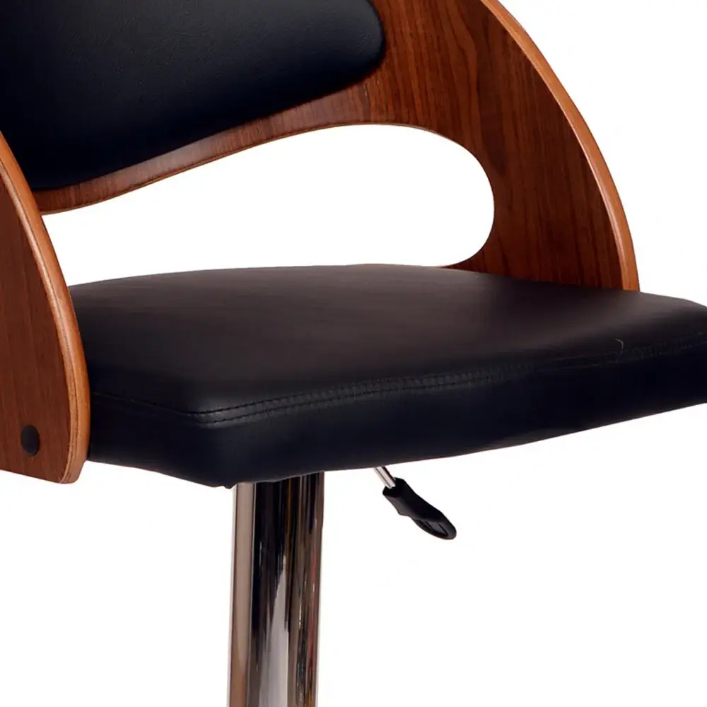 Black And Silver Faux Leather And Chrome Low Back Adjustable Height Swivel Bar Chair - Image 6