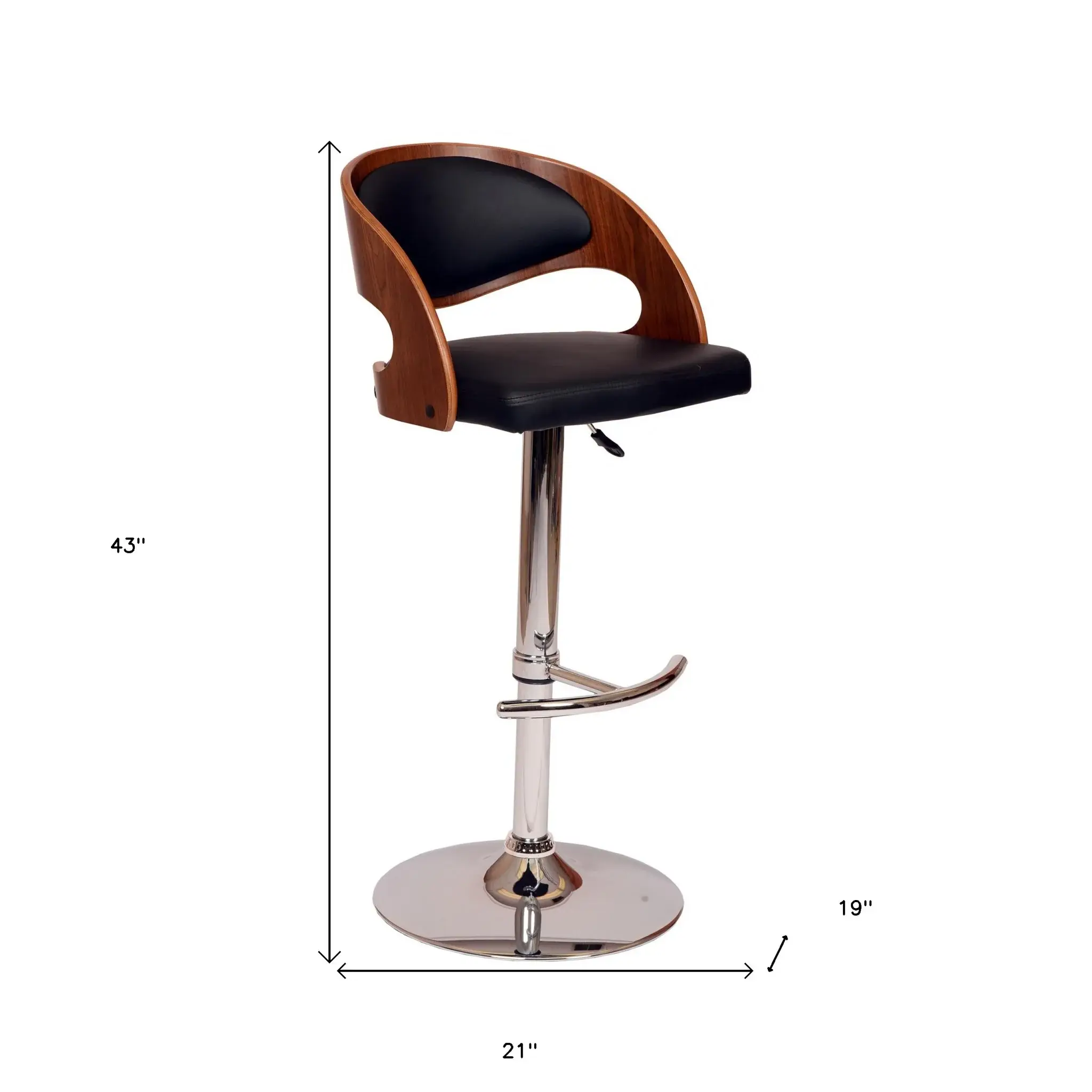 Black And Silver Faux Leather And Chrome Low Back Adjustable Height Swivel Bar Chair - Image 8