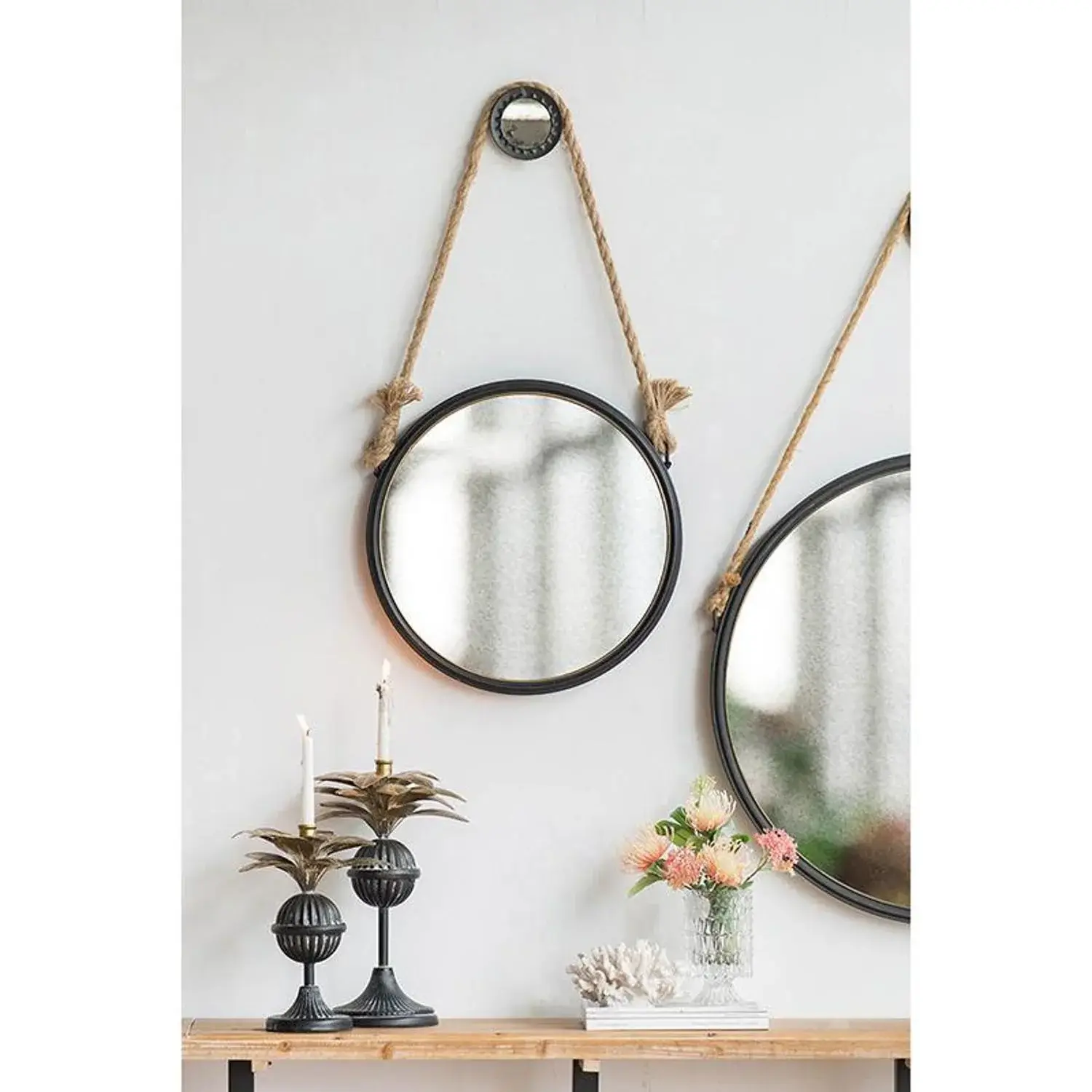Black and Silver Round Accent Metal Mirror - Image 3