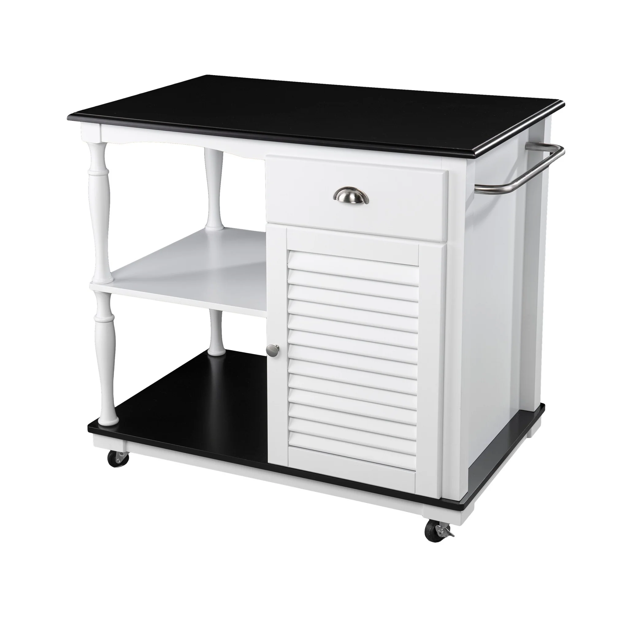 Black and White and Black 39" Rolling Kitchen Island With Storage - Image 2