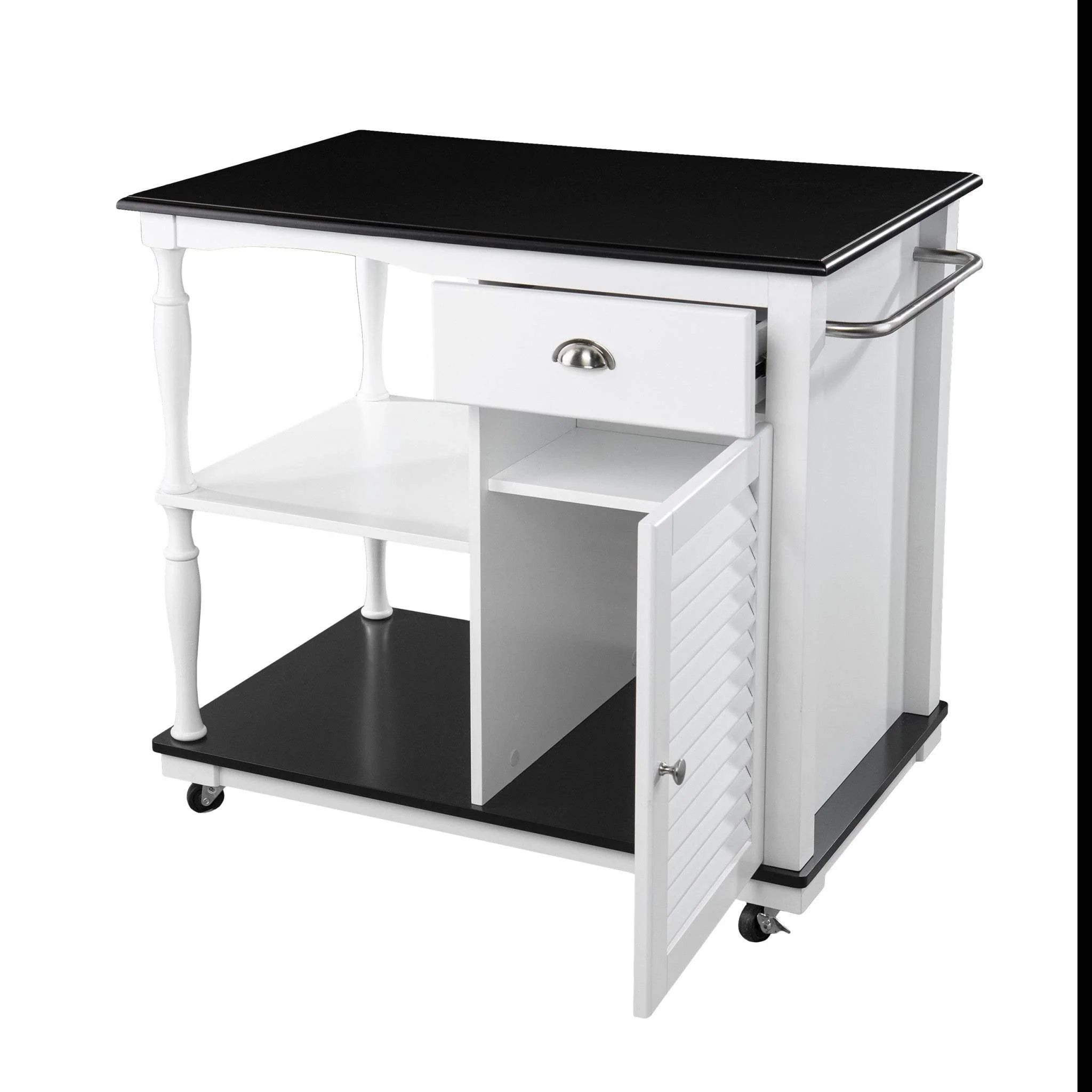 Black and White and Black 39" Rolling Kitchen Island With Storage - Image 7