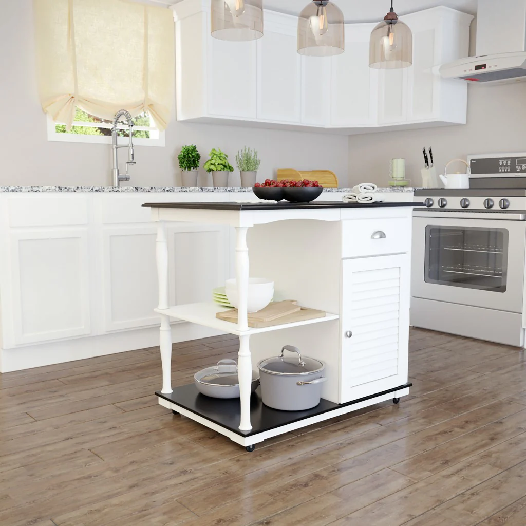 Black and White and Black 39" Rolling Kitchen Island With Storage - Image 8
