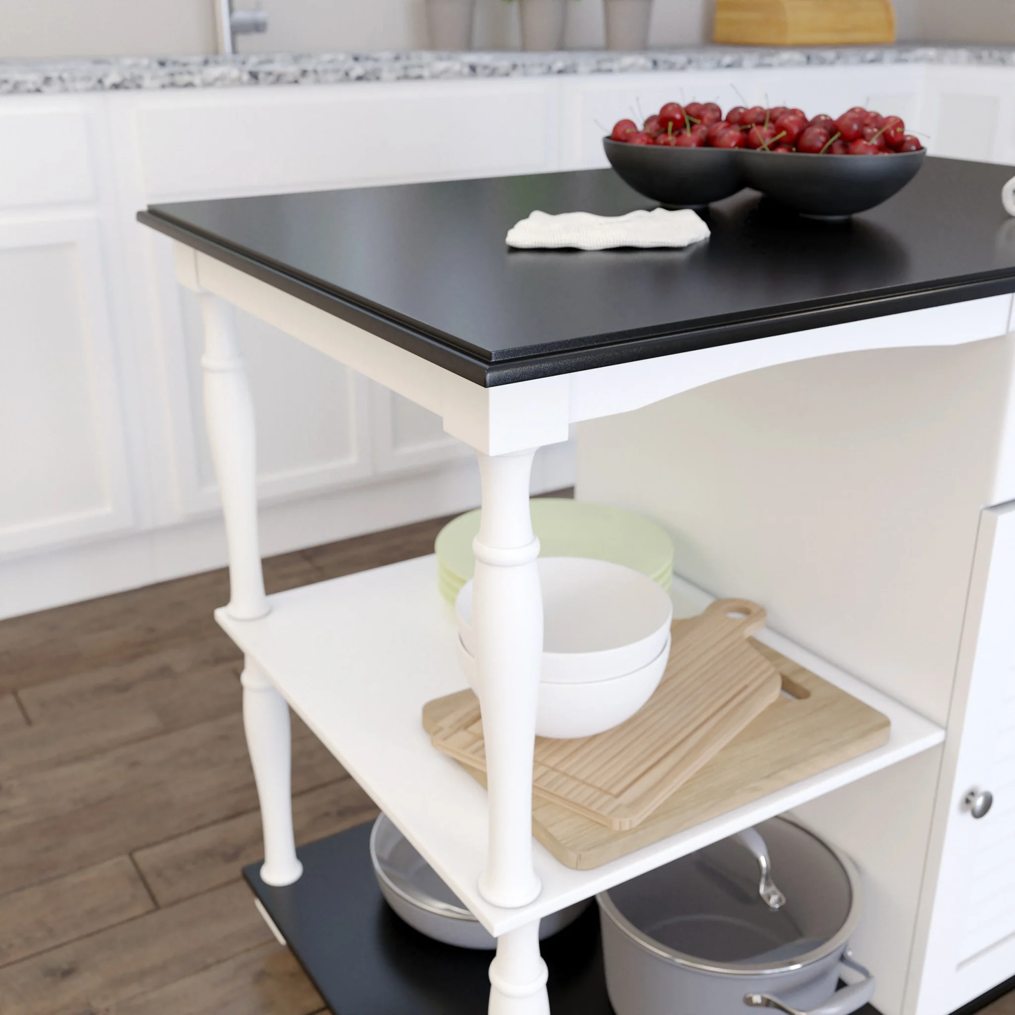 Black and White and Black 39" Rolling Kitchen Island With Storage - Image 9
