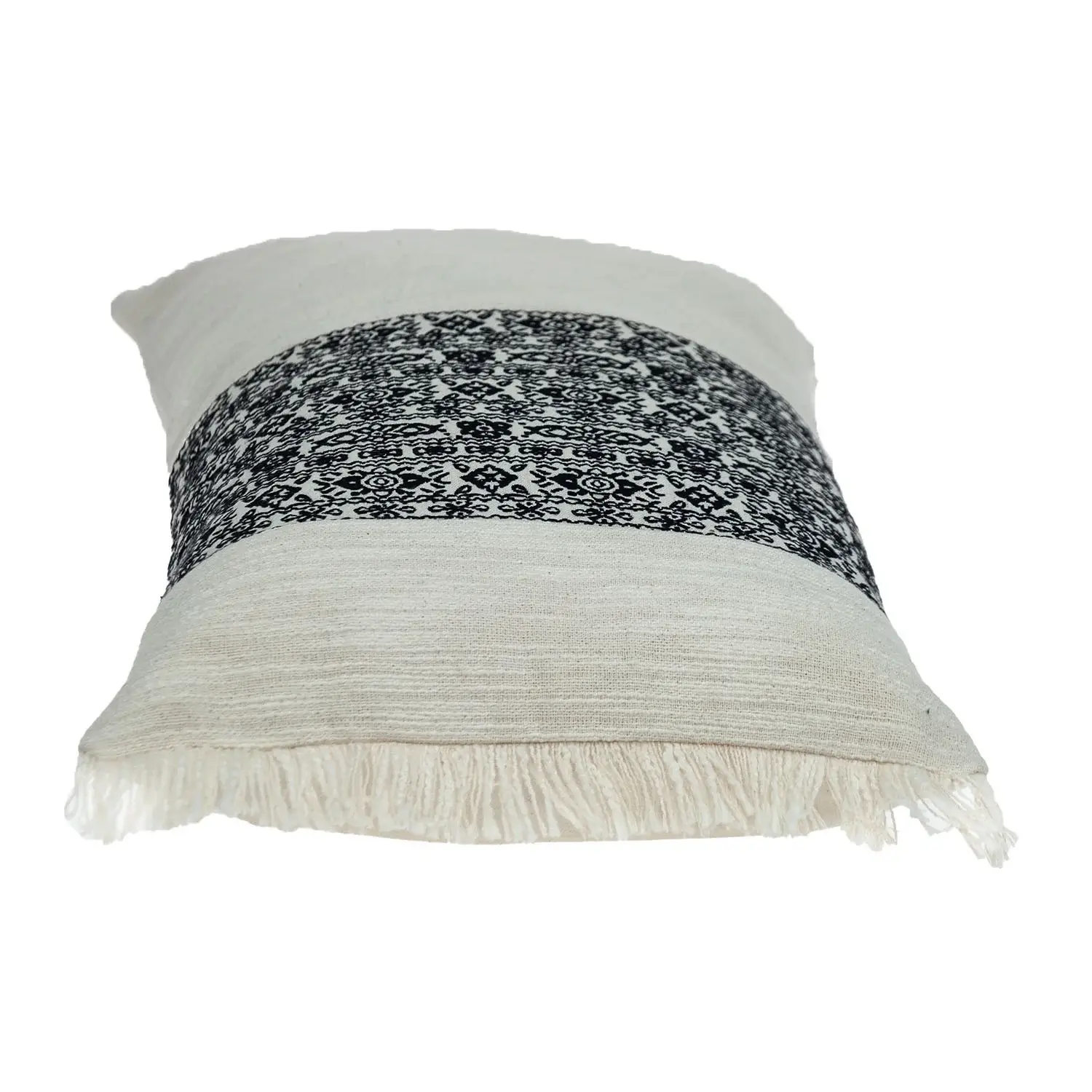 Black And White Geometric Fringe Throw Pillow - Image 4