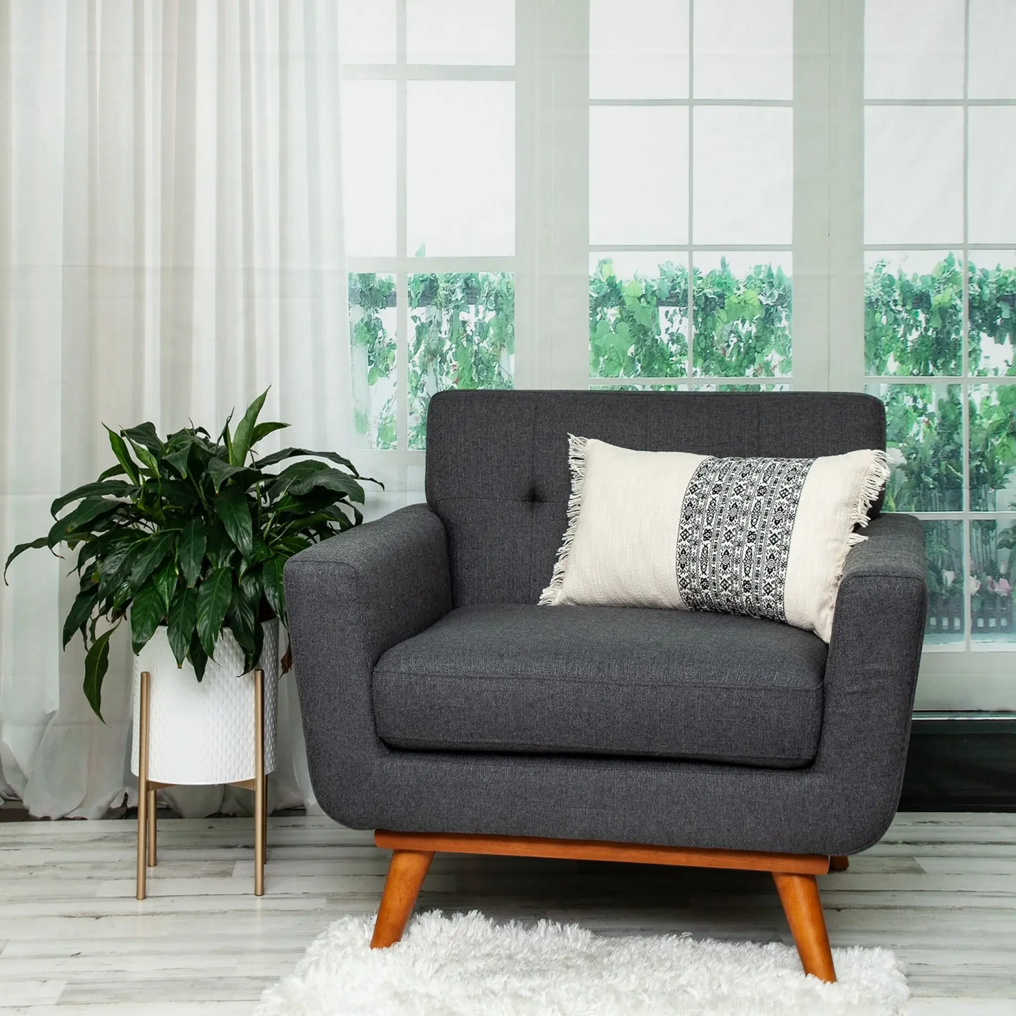 Black And White Geometric Fringe Throw Pillow - Image 8
