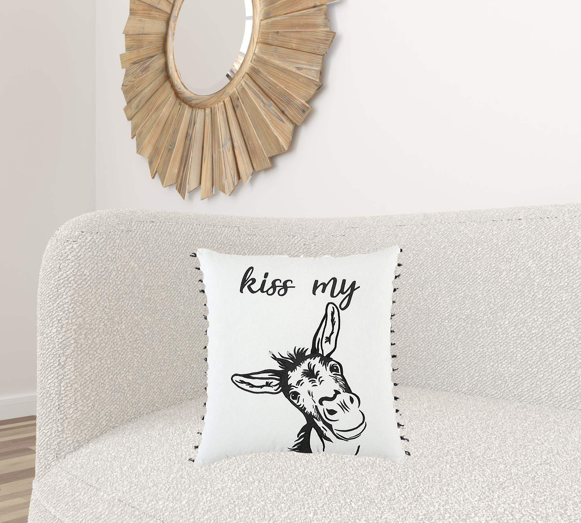 Black and White Humorous Donkey Throw Pillow - Image 2