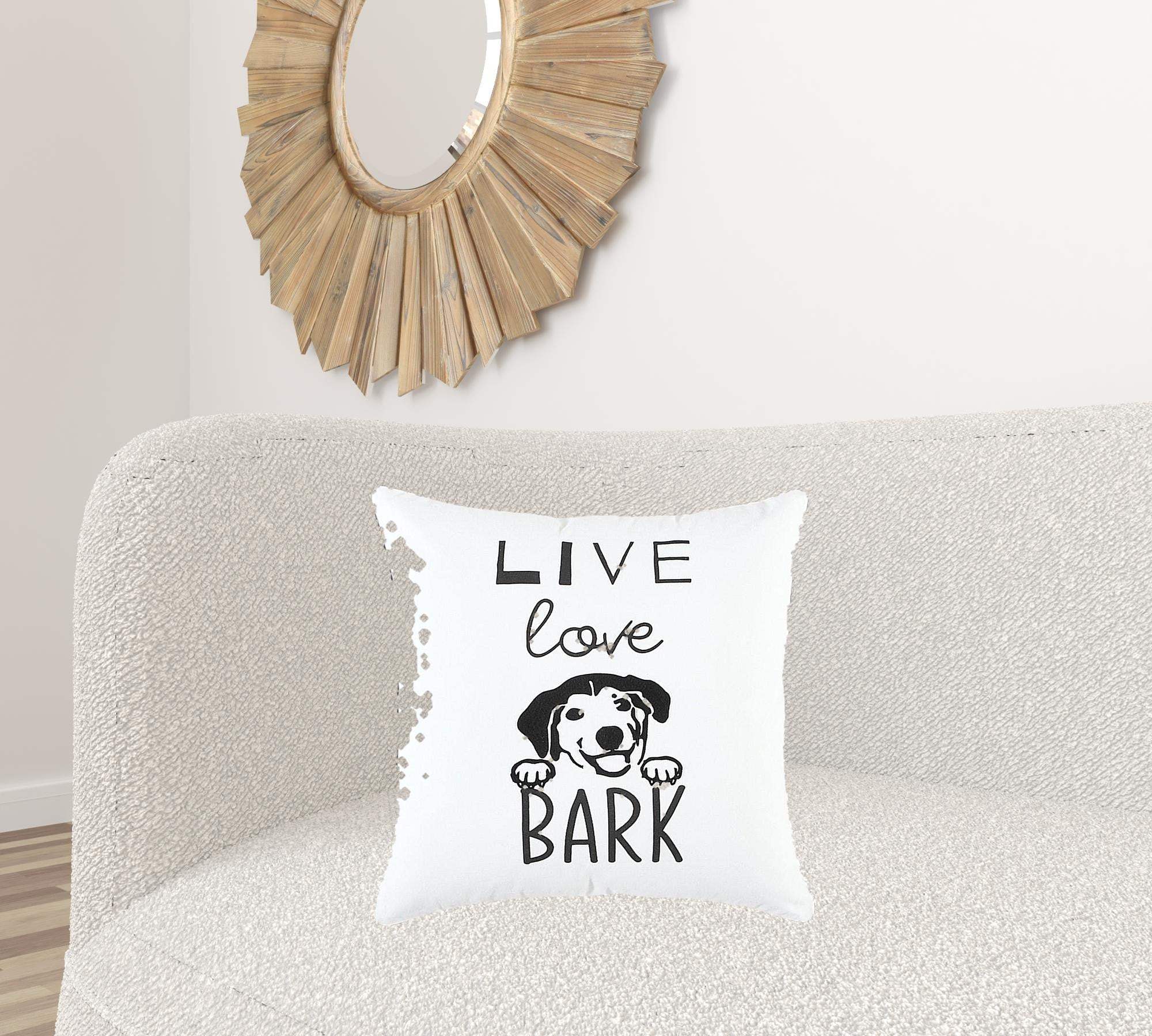 Black and White Live Love Bark Modern Throw Pillow - Image 2