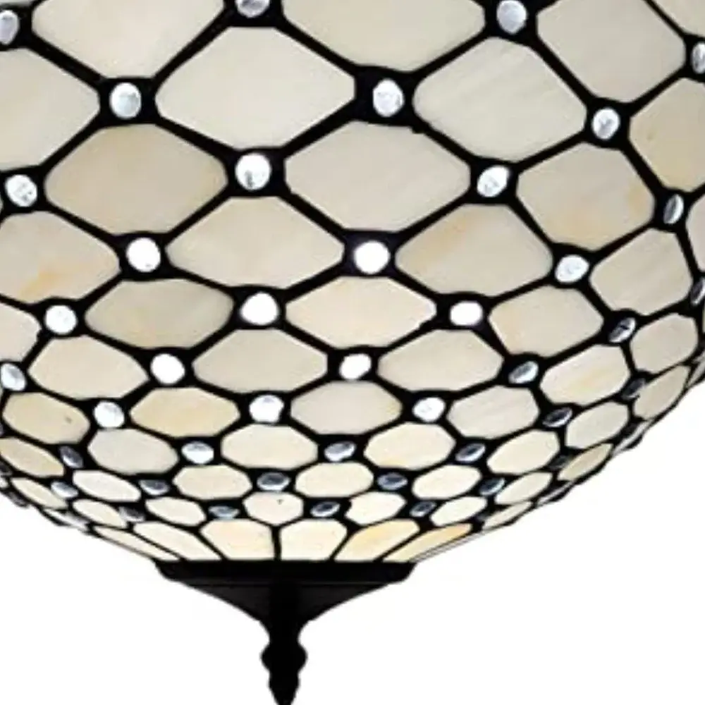 Black and White Tiffany Style Two Light Semi Flush Ceiling Lamp - Image 3