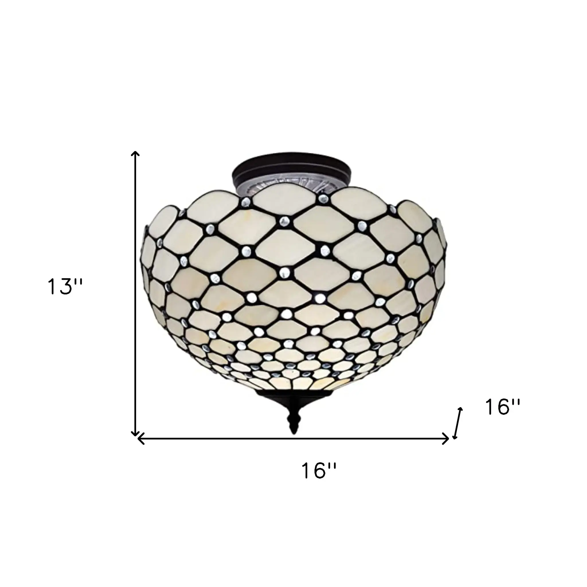 Black and White Tiffany Style Two Light Semi Flush Ceiling Lamp - Image 5
