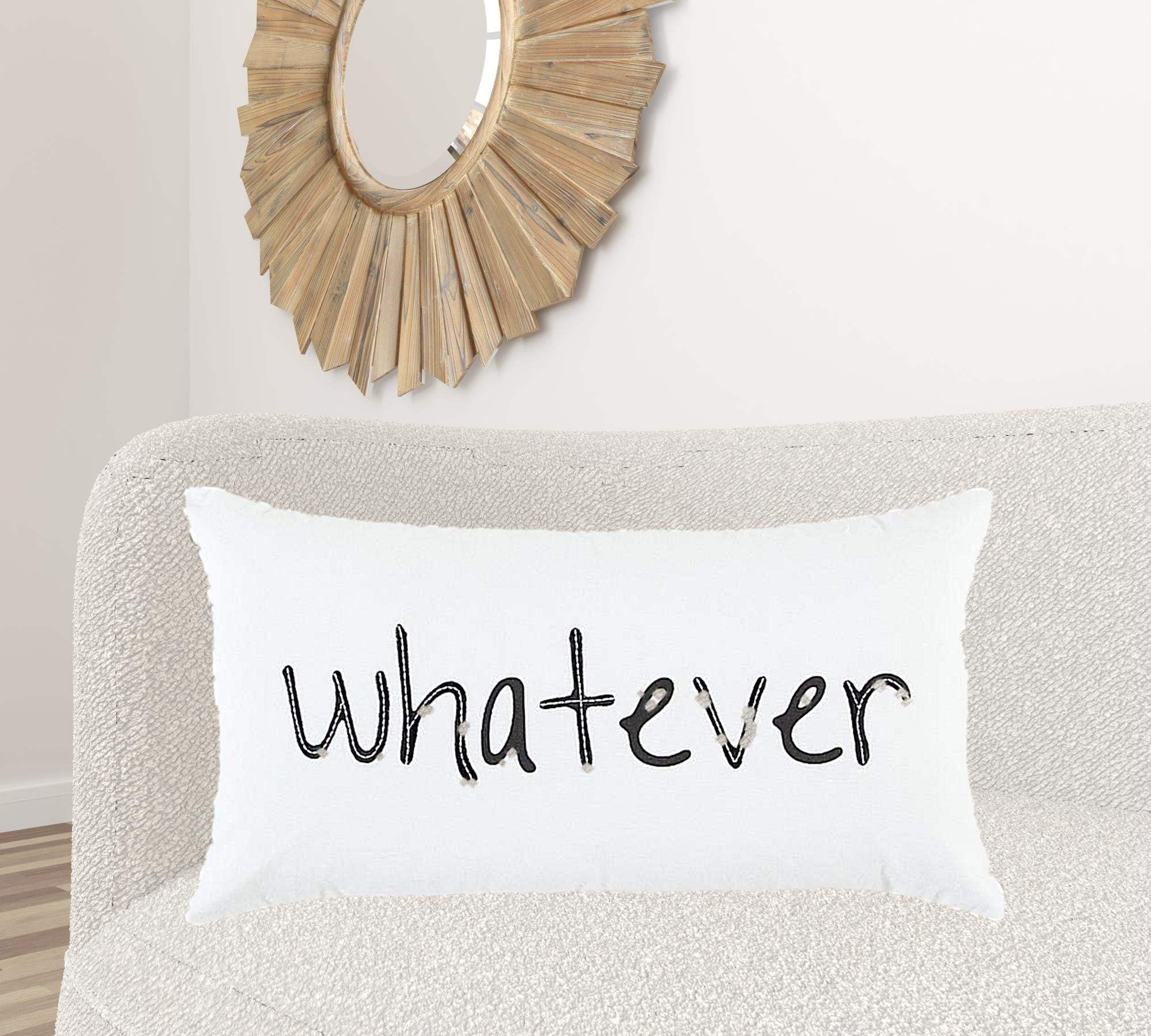 Black and White Whatever Embroidered Lumbar Pillow - Image 2