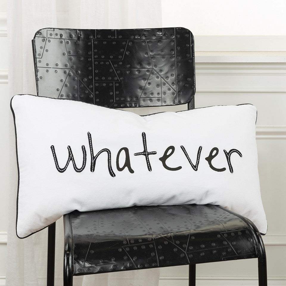 Black and White Whatever Embroidered Lumbar Pillow - Image 6