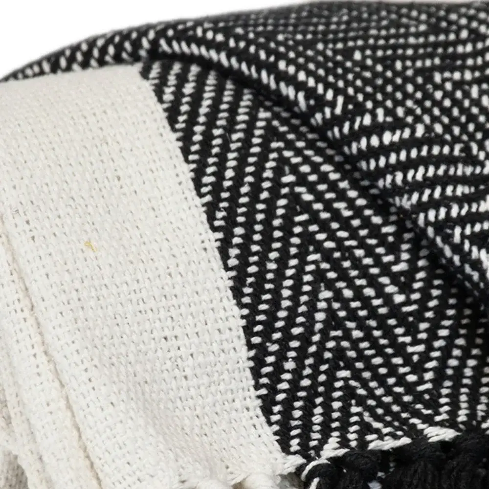Black and White Woven Cotton Striped Throw Blanket - Image 7