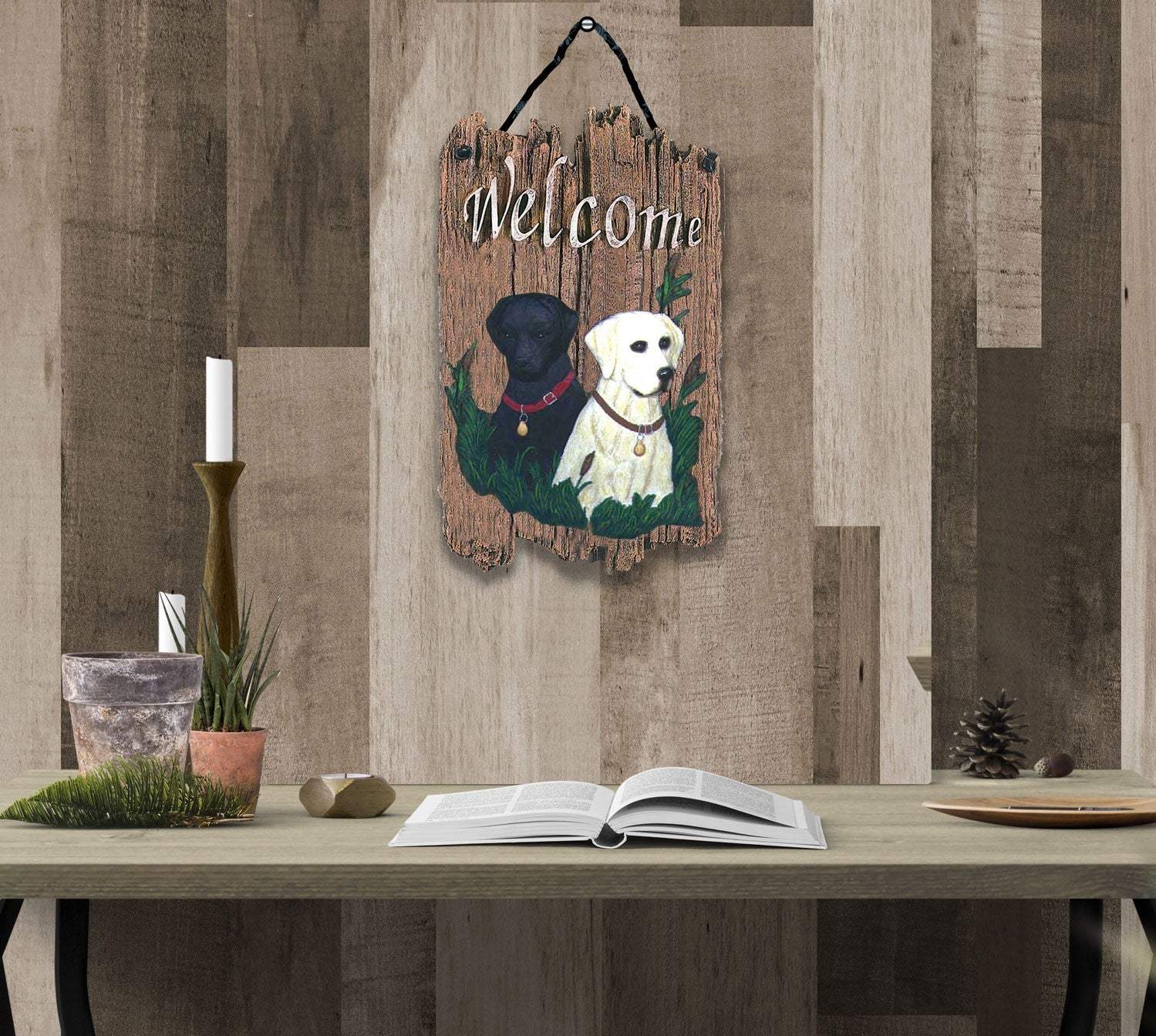 Black and Yellow Labs Indoor Outdoor Resin Welcome Wall Decor - Image 4
