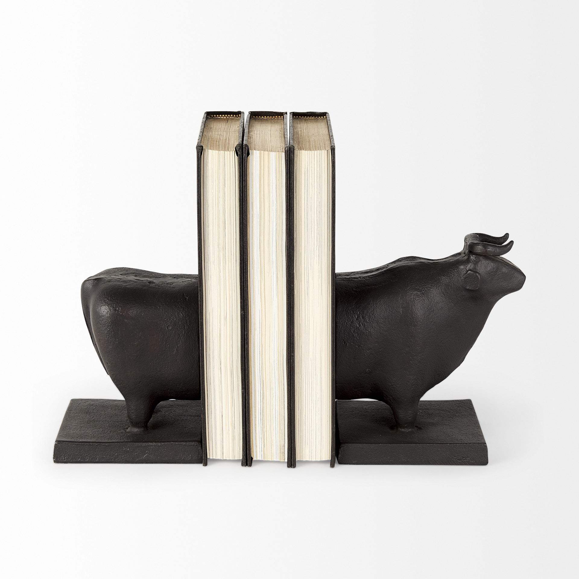 Black Cast Aluminum Bull Bookends - Image 2