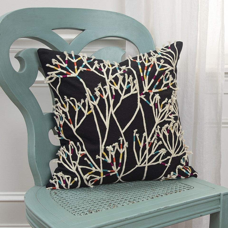 Black Cream Impressionistic Branch Throw Pillow - Image 6
