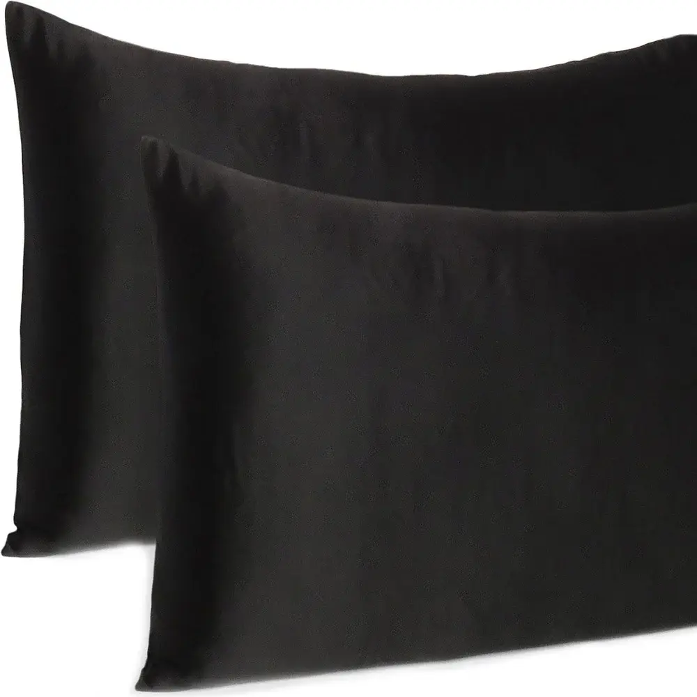 Black Dreamy Set Of 2 Silky Satin Queen Pillowcases - Image 7