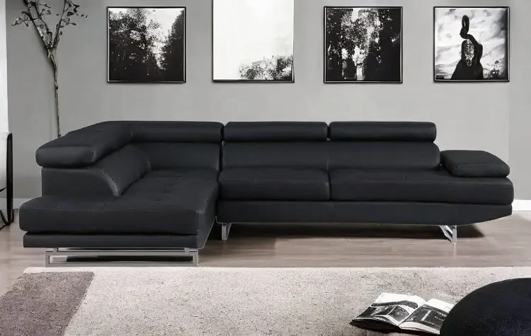 Black Faux Leather L Shaped Two Piece Corner Sectional - Image 2