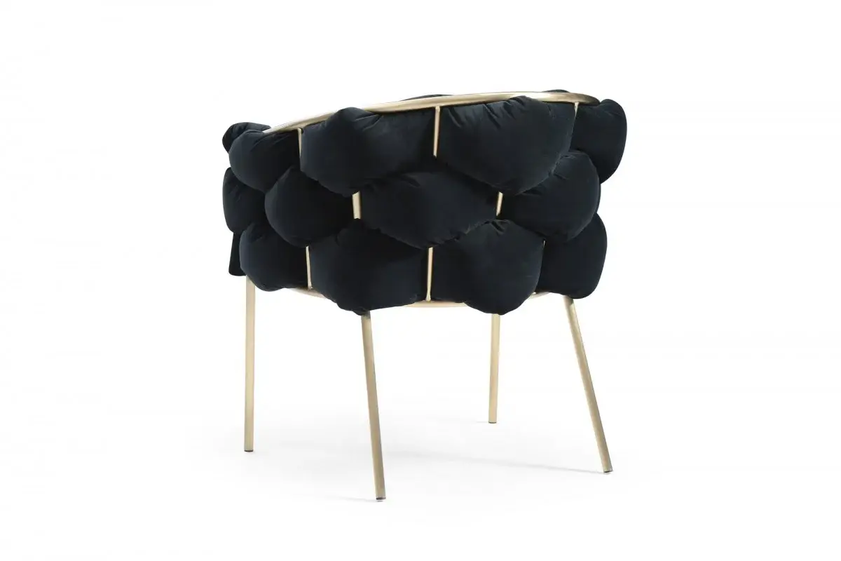 Black Geo Velvet and Brushed Brass Velvet Dining Chair - Image 3