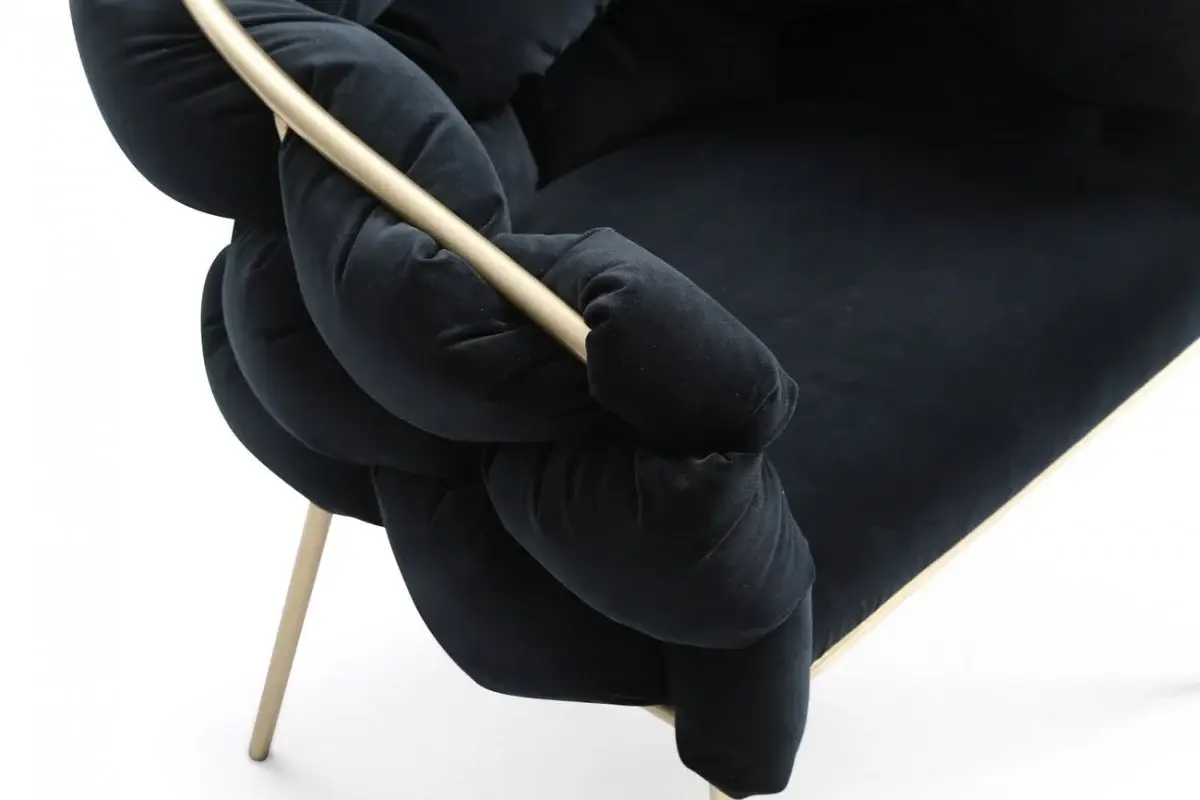 Black Geo Velvet and Brushed Brass Velvet Dining Chair - Image 7