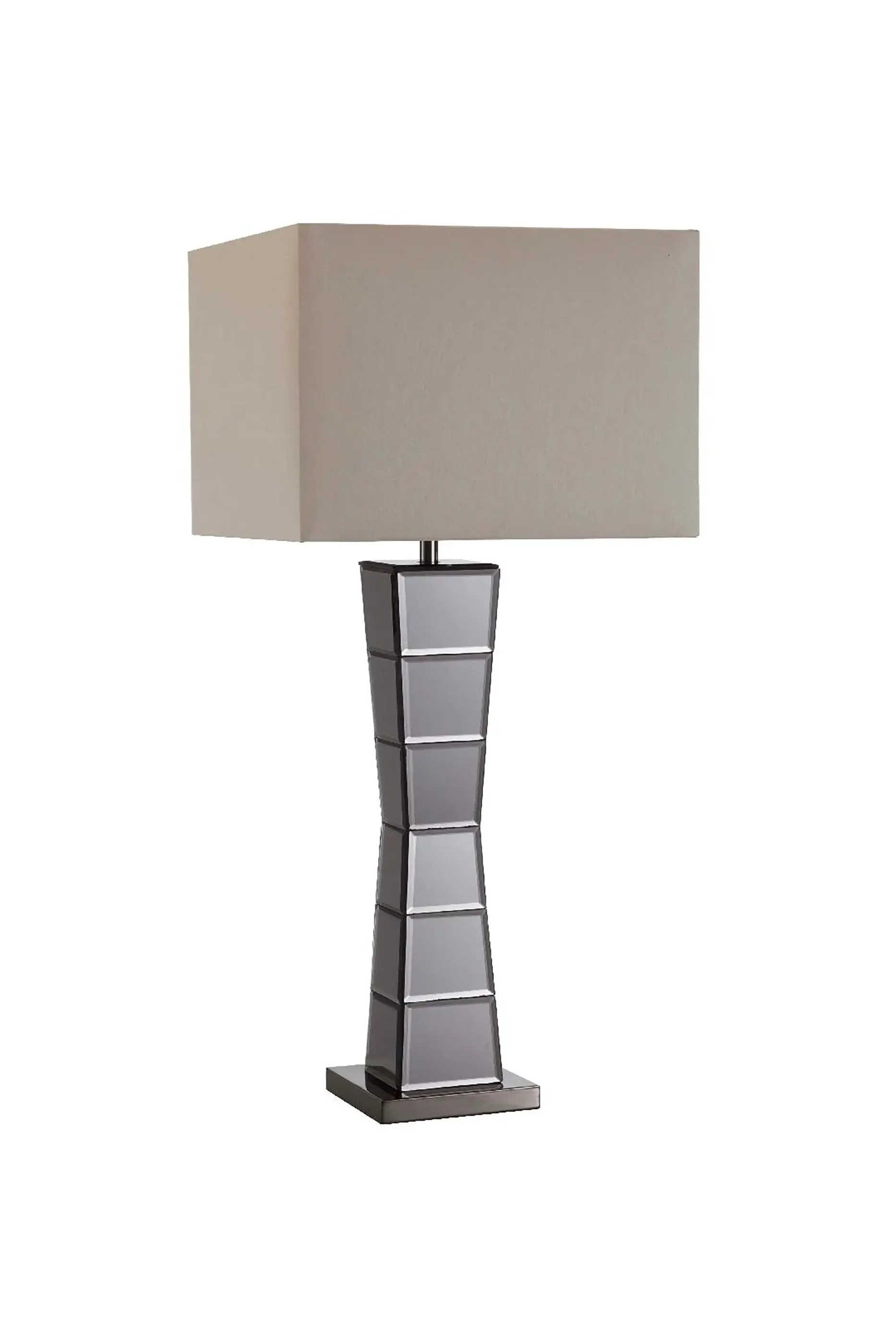 Black Glass Tower Table Lamp with Beige Fabric Shade - Image 2