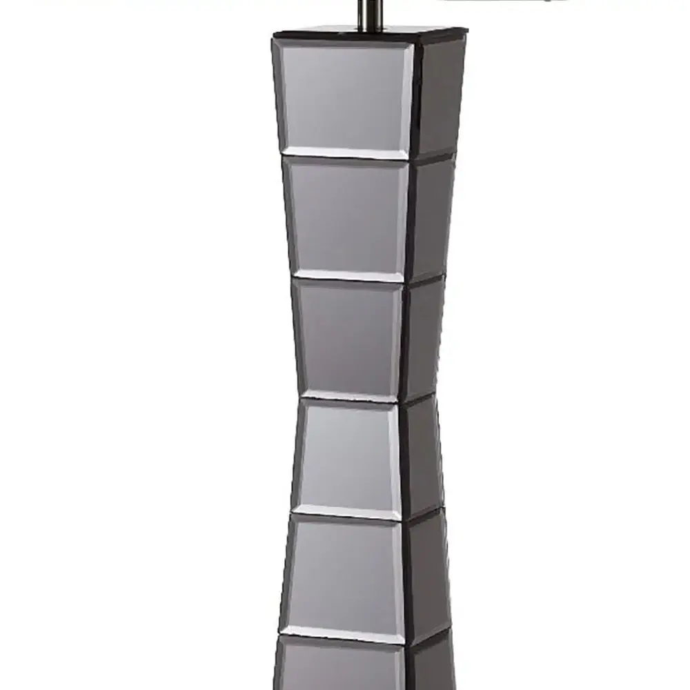 Black Glass Tower Table Lamp with Beige Fabric Shade - Image 3