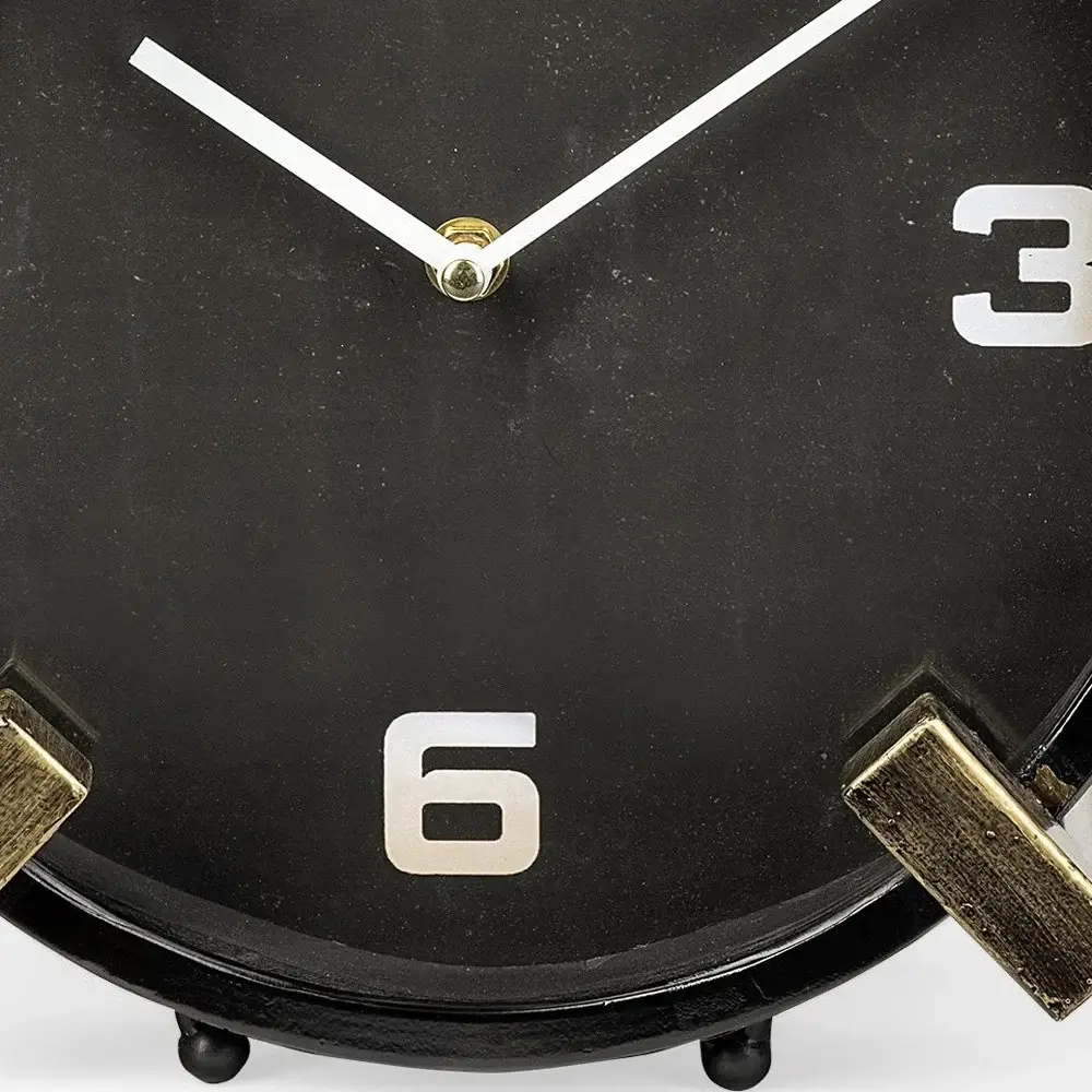 Black Gold Metal Round Desk Table Clock - Image 3
