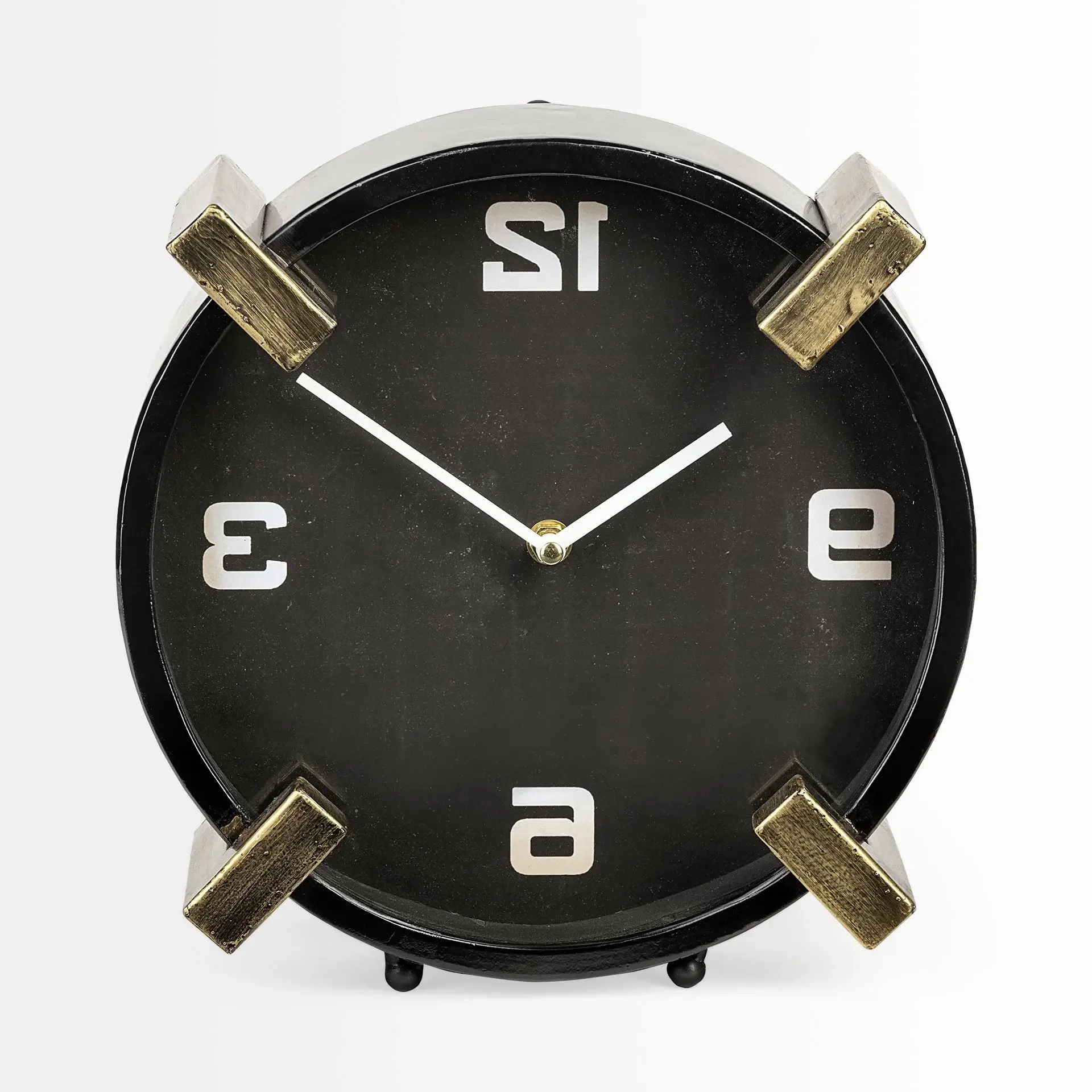 Black Gold Metal Round Desk Table Clock - Image 4