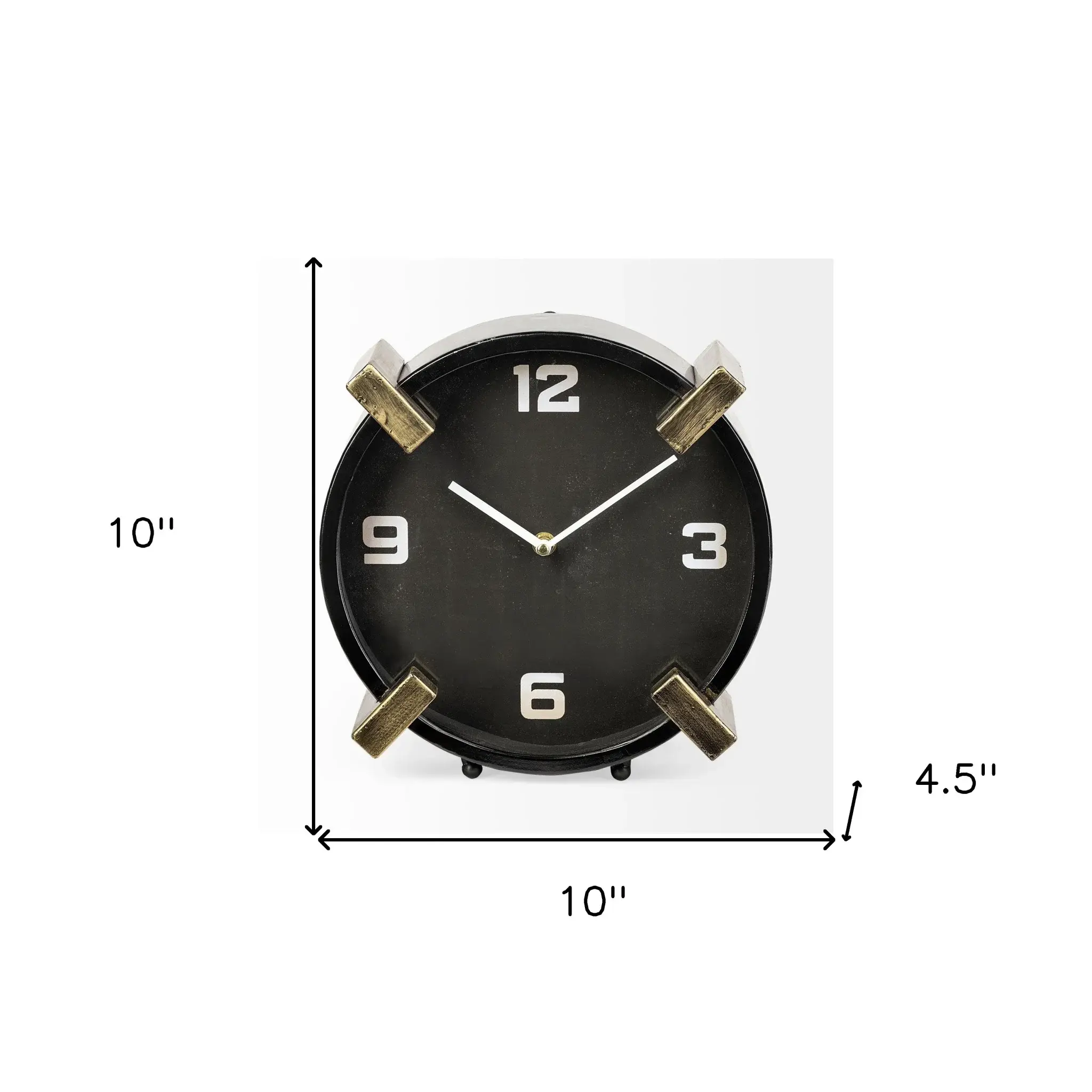 Black Gold Metal Round Desk Table Clock - Image 5