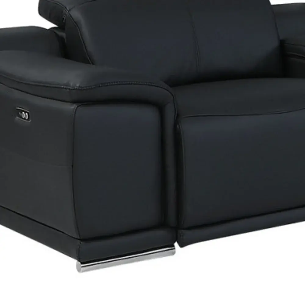 Black Italian Leather Power Reclining U Shaped Eight Piece Corner Sectional With Console - Image 6