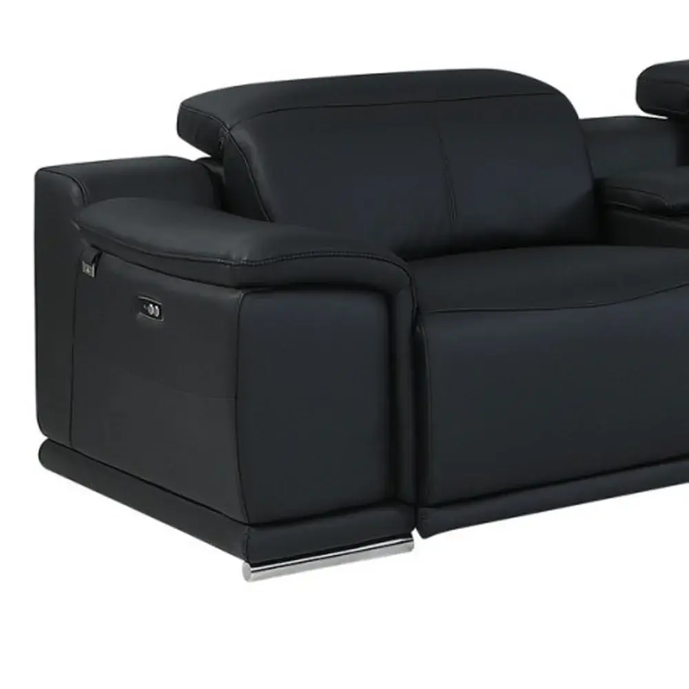 Black Italian Leather Power Reclining U Shaped Eight Piece Corner Sectional With Console - Image 7