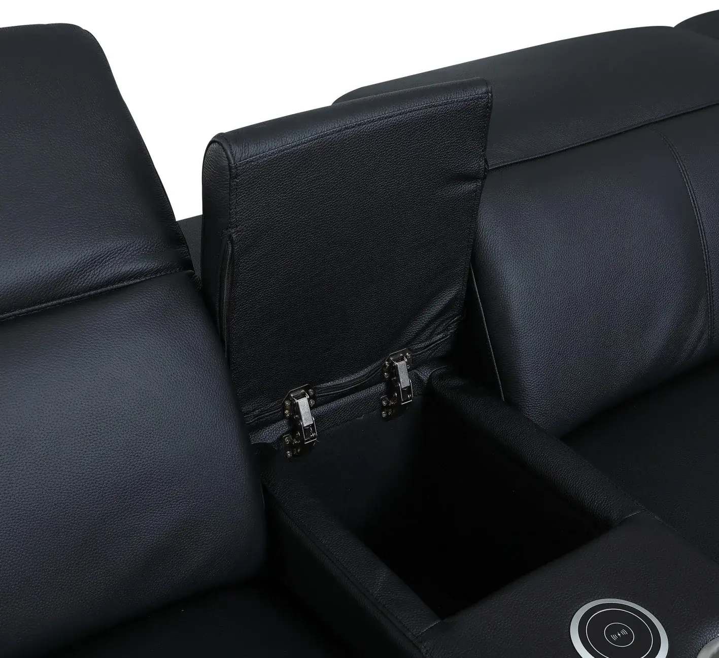 Black Italian Leather Power Reclining U Shaped Eight Piece Corner Sectional With Console - Image 9