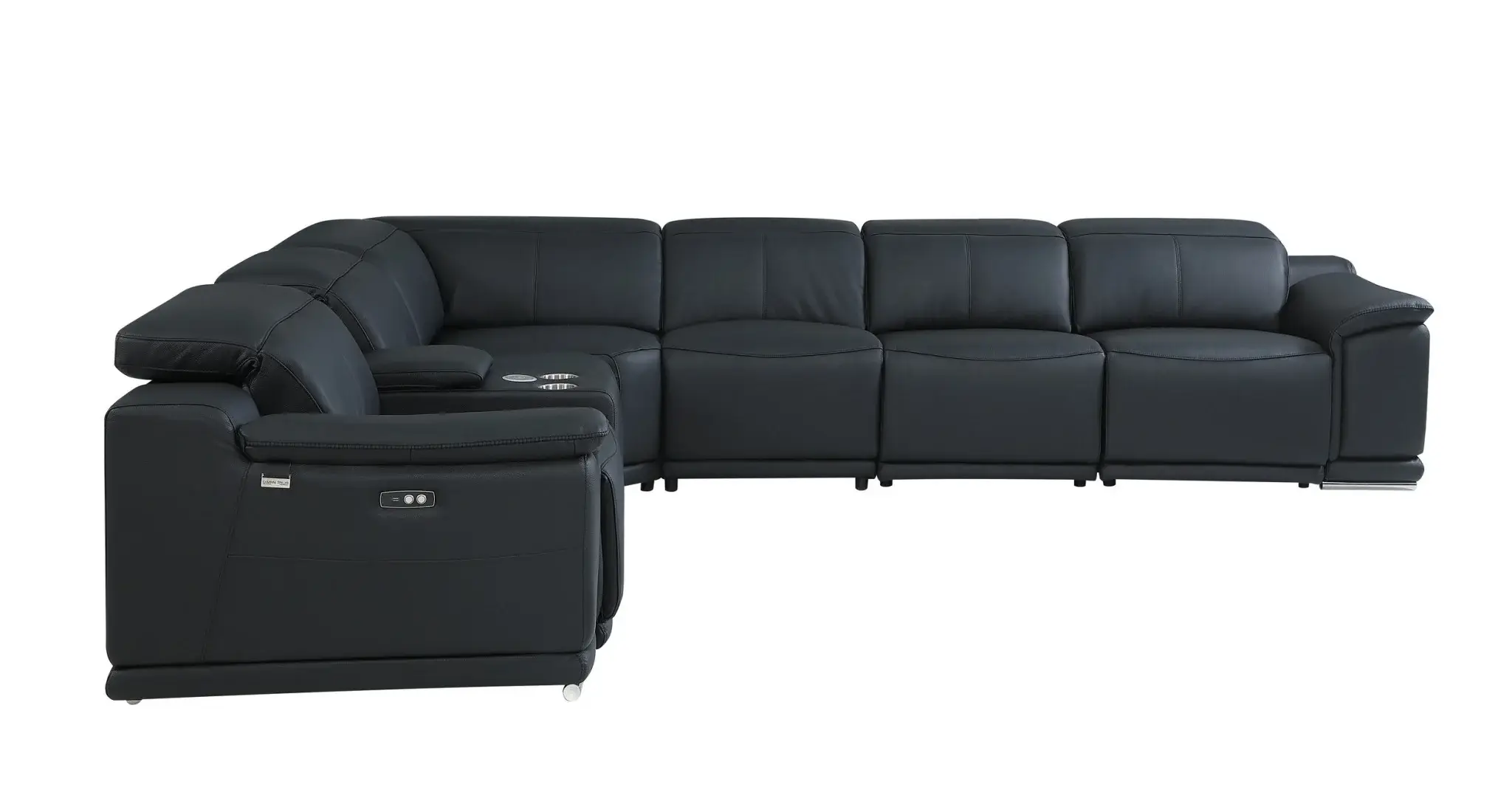 Black Italian Leather Power Reclining U Shaped Seven Piece Corner Sectional With Console - Image 3