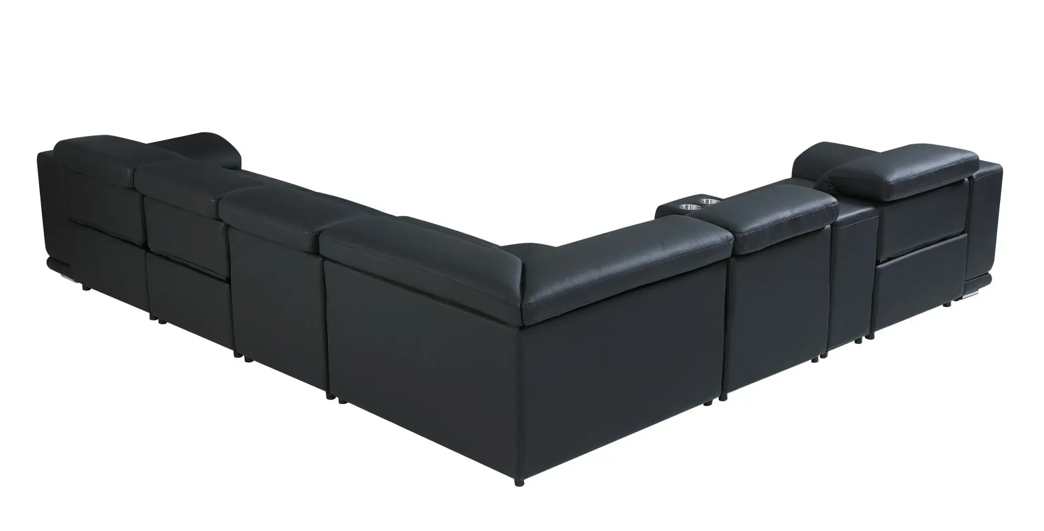 Black Italian Leather Power Reclining U Shaped Seven Piece Corner Sectional With Console - Image 4
