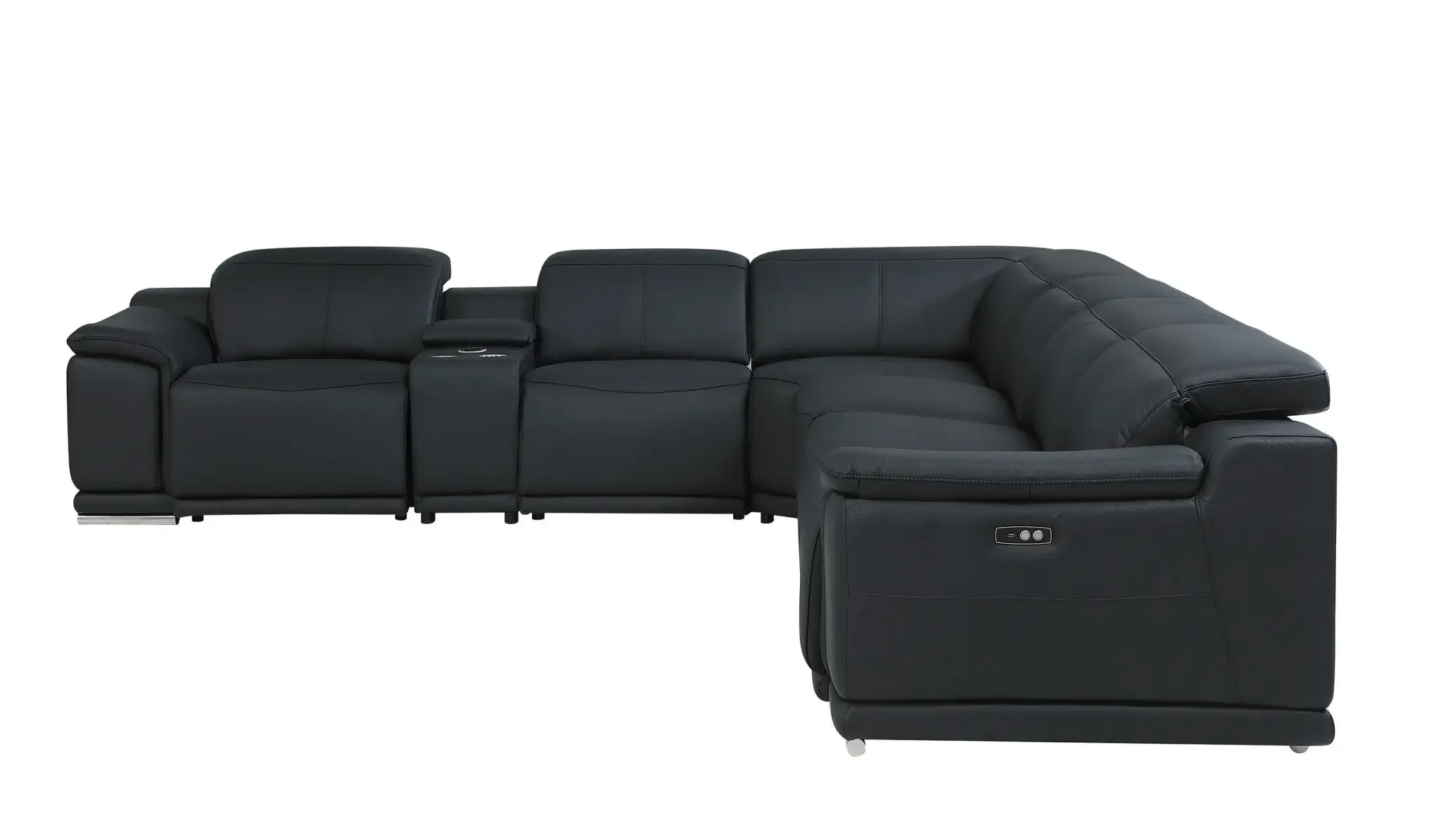 Black Italian Leather Power Reclining U Shaped Seven Piece Corner Sectional With Console - Image 5