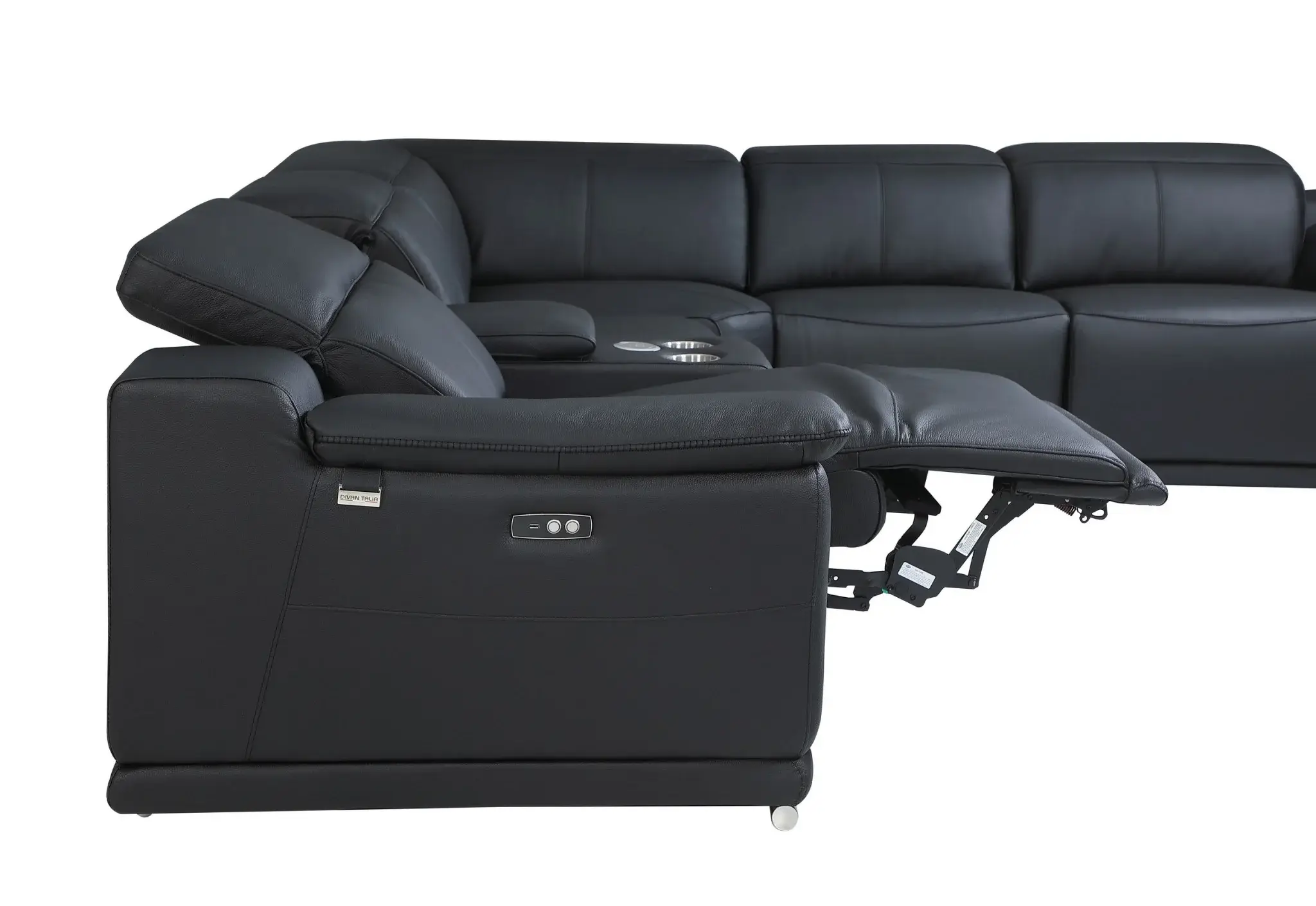 Black Italian Leather Power Reclining U Shaped Seven Piece Corner Sectional With Console - Image 6