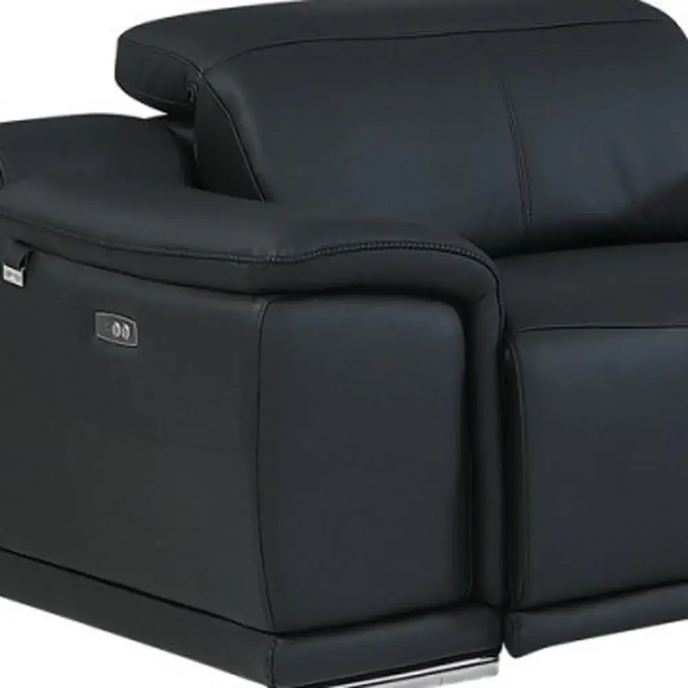 Black Italian Leather Power Reclining U Shaped Seven Piece Corner Sectional With Console - Image 8