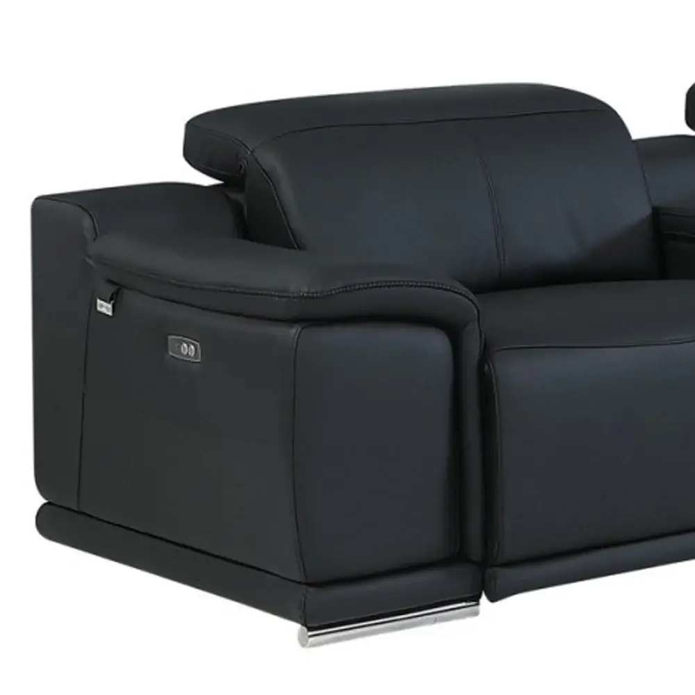 Black Italian Leather Power Reclining U Shaped Seven Piece Corner Sectional With Console - Image 9