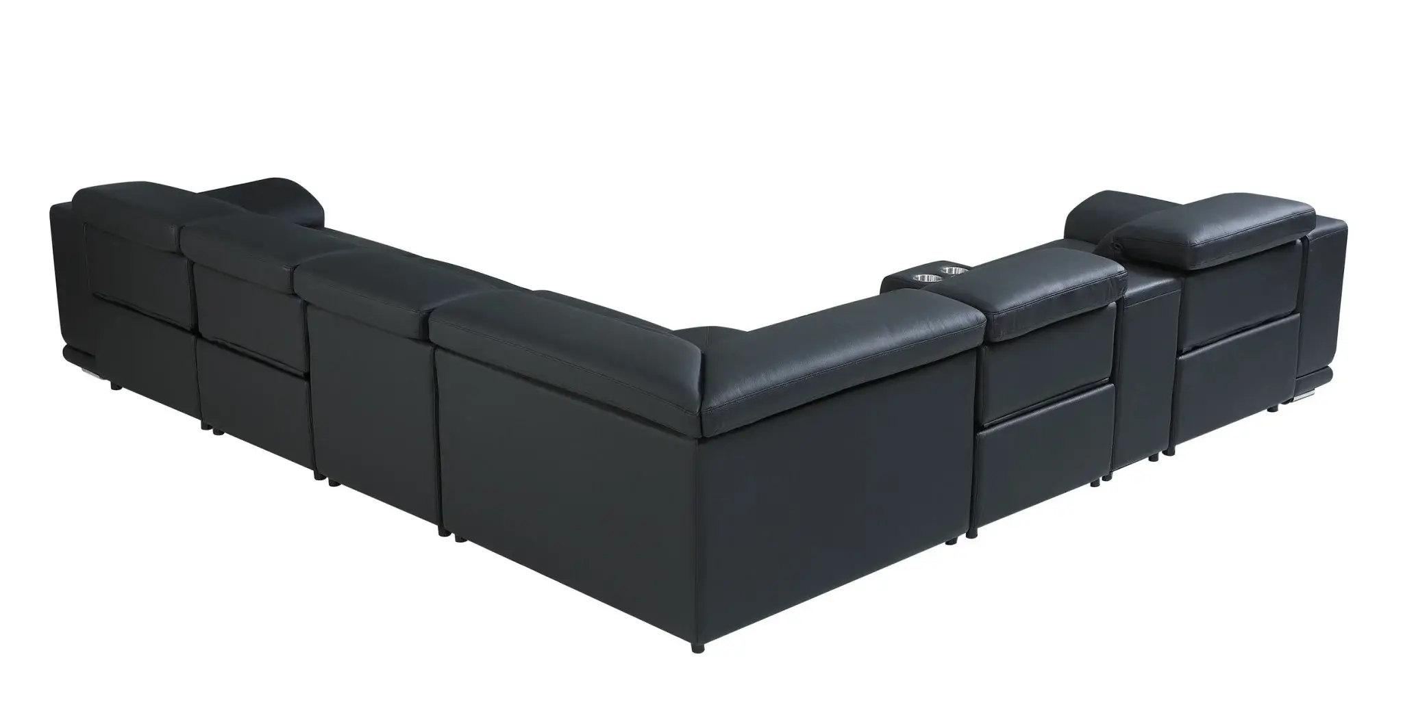 Black Italian Leather Power Reclining U Shaped Seven Piece Corner Sectional With Console - Image 3