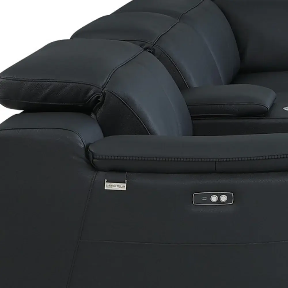 Black Italian Leather Power Reclining U Shaped Seven Piece Corner Sectional With Console - Image 7