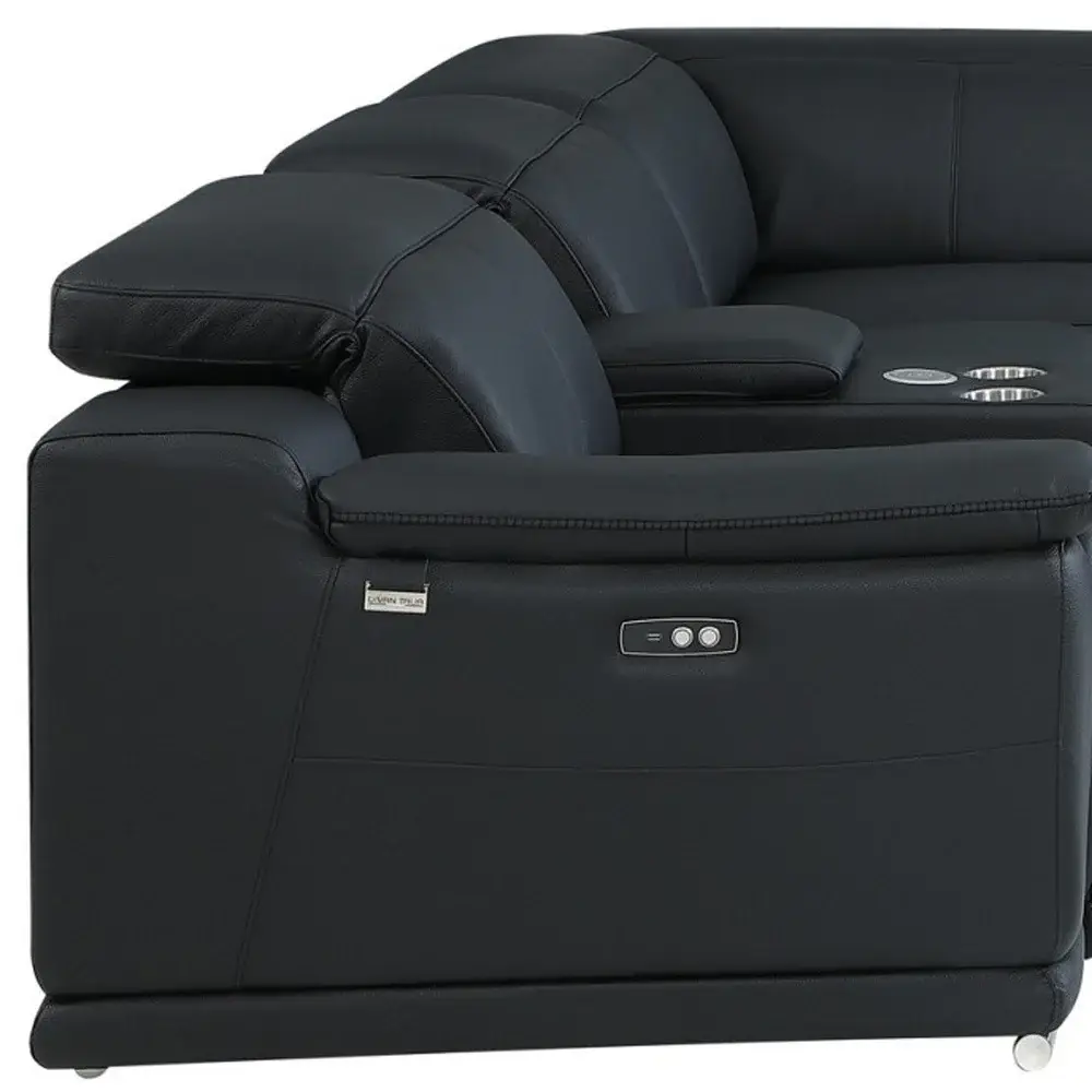 Black Italian Leather Power Reclining U Shaped Seven Piece Corner Sectional With Console - Image 9