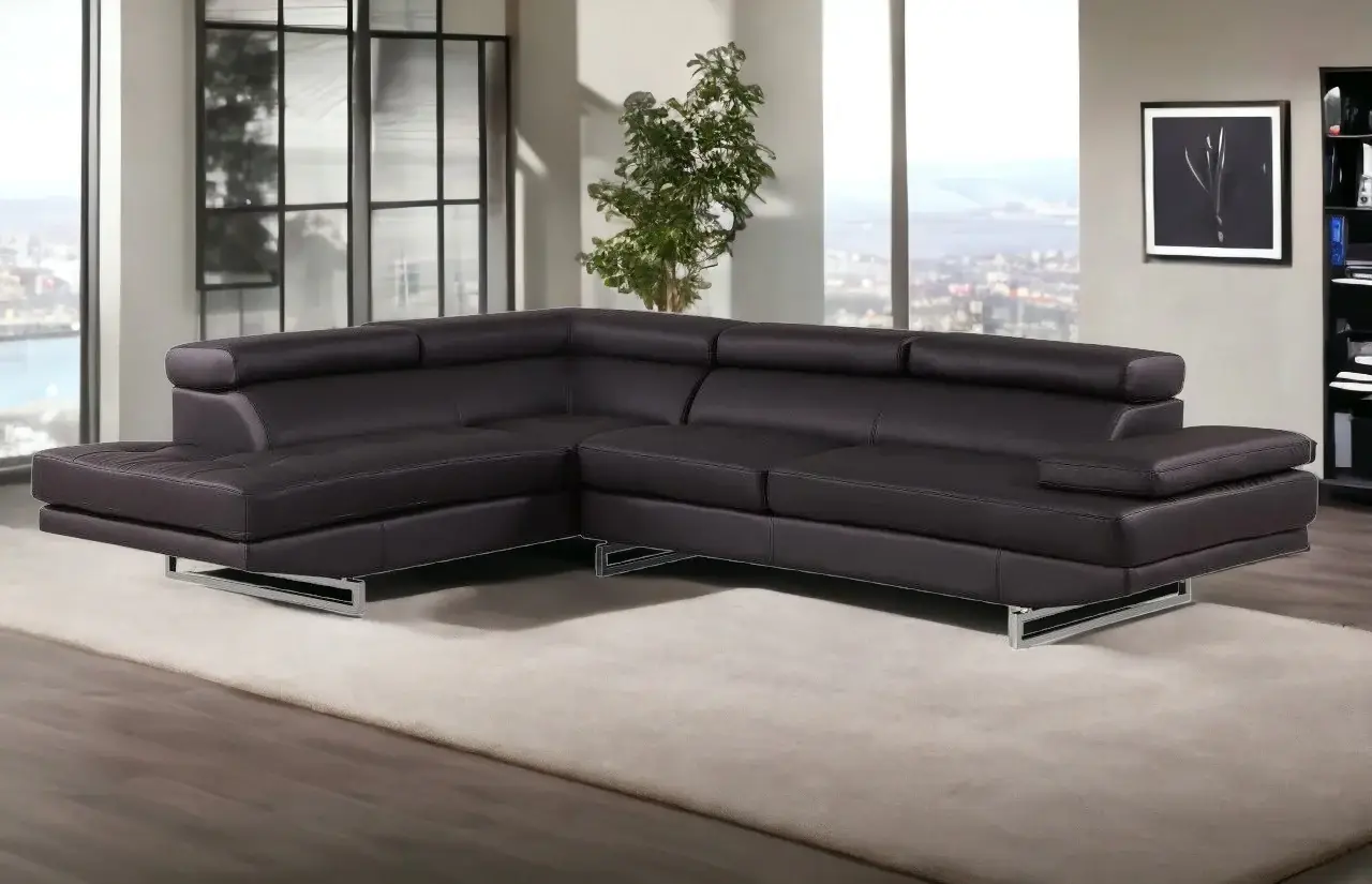 Black Leather L Shaped Two Piece Corner Sectional - Image 2