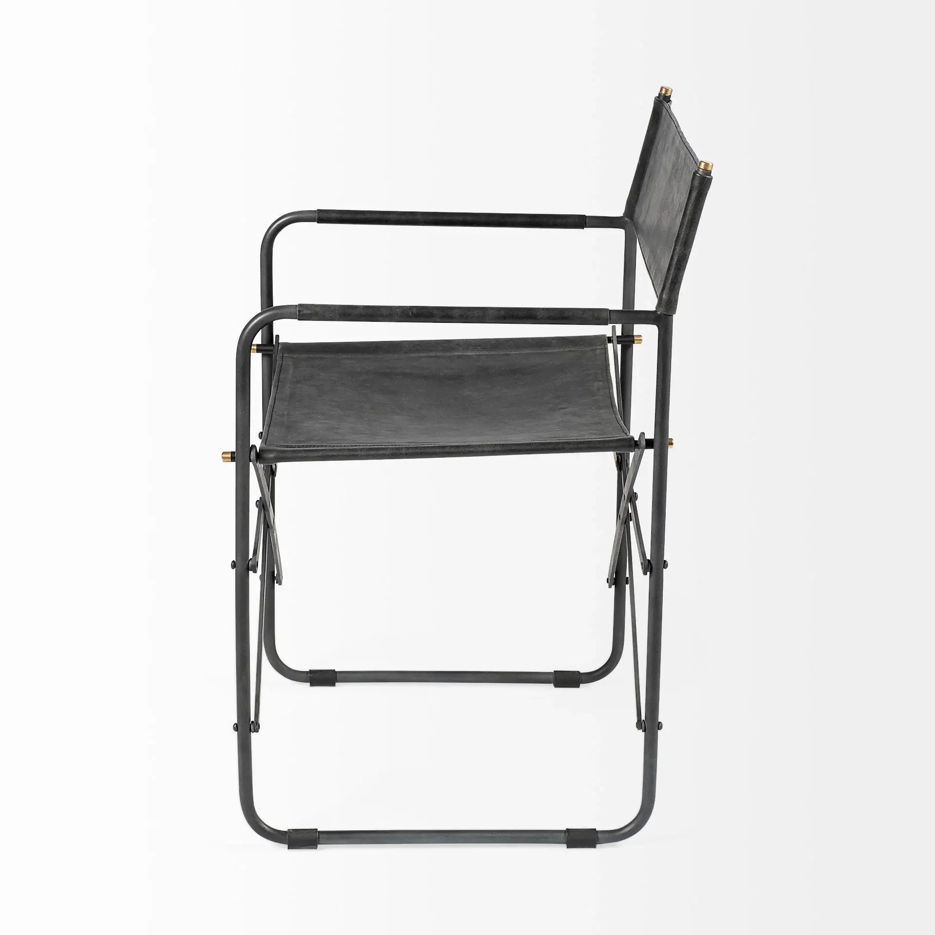 Black Leather Metal Open Back Dining Arm Chair - Image 3