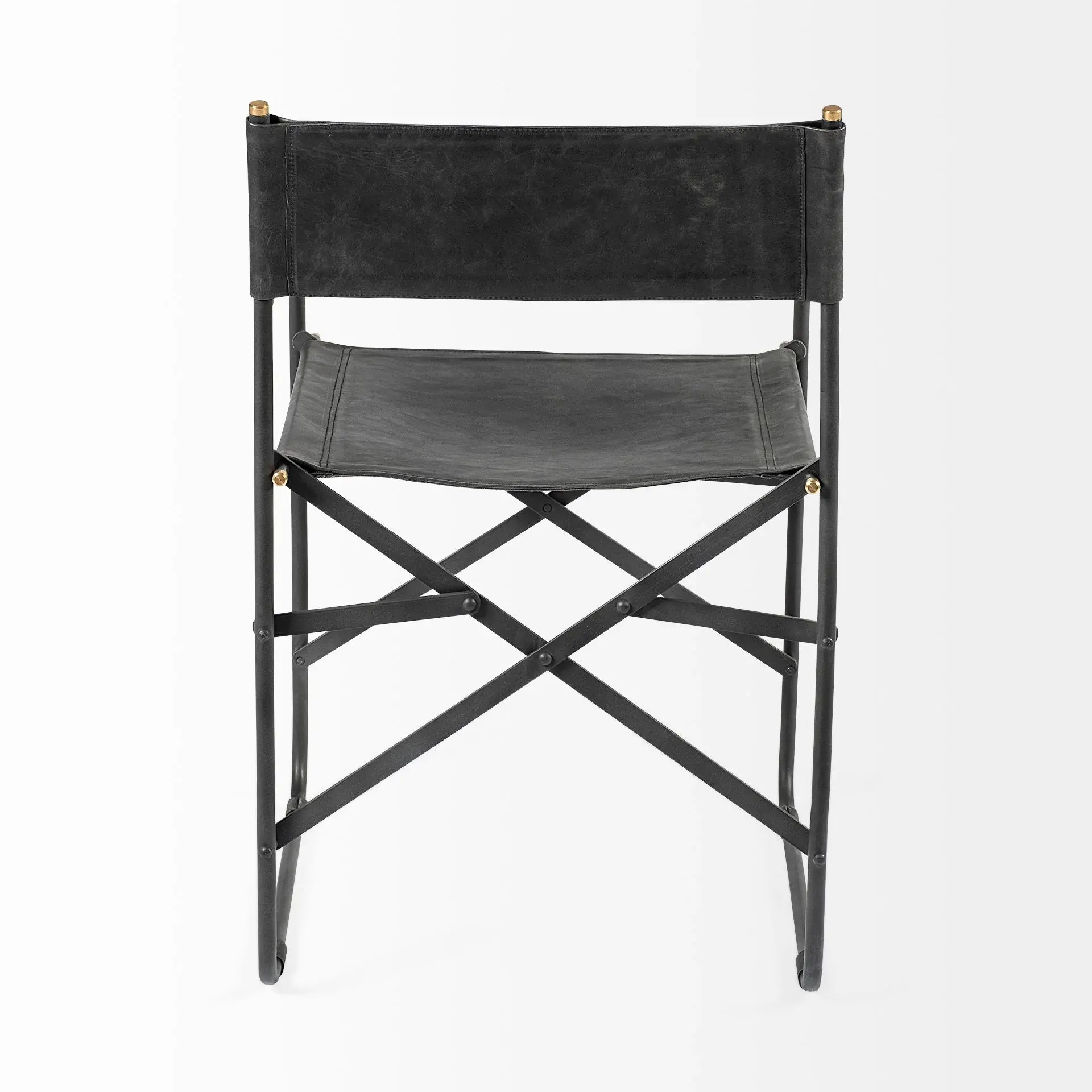 Black Leather Metal Open Back Dining Arm Chair - Image 4