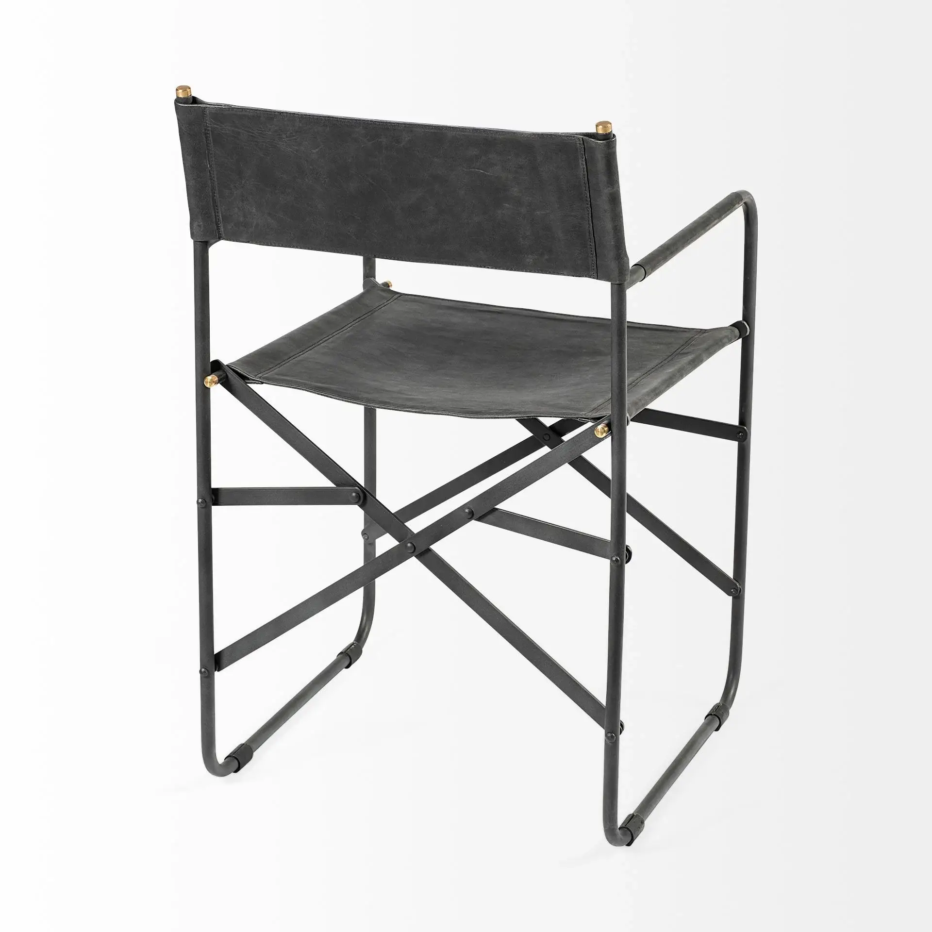 Black Leather Metal Open Back Dining Arm Chair - Image 5
