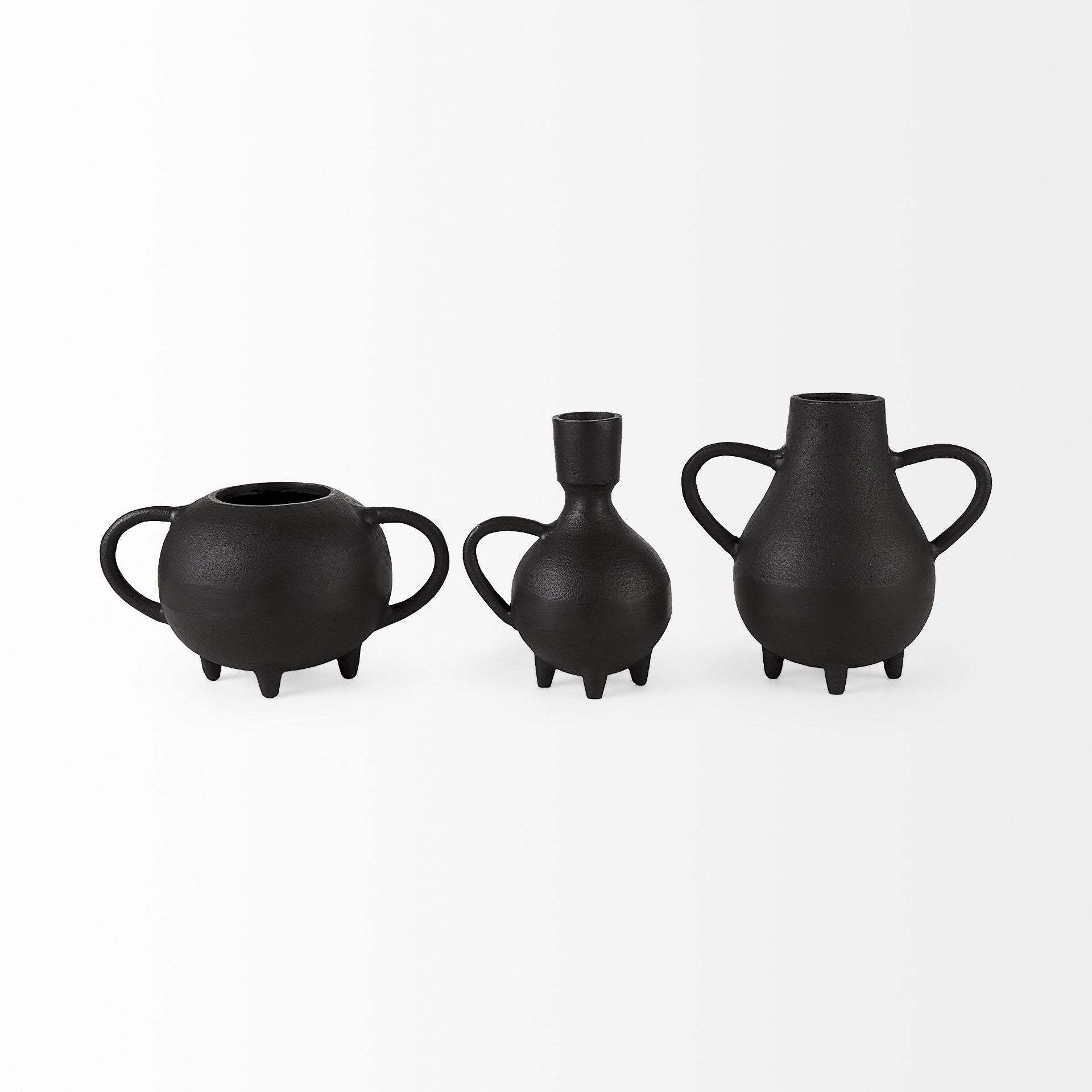 Black Matte Metal Two Handle Vase - Image 5