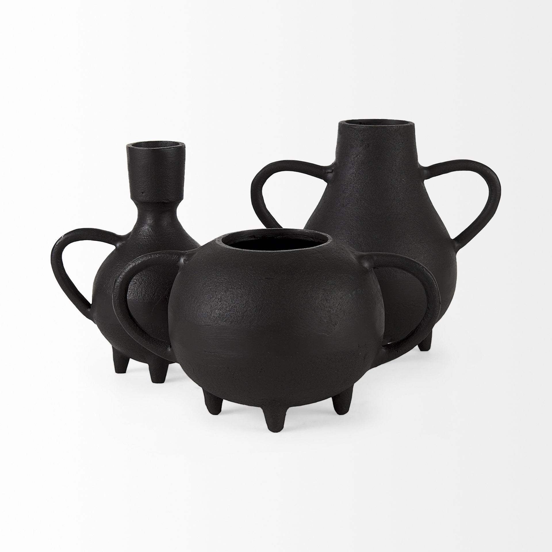 Black Matte Metal Two Handle Vase - Image 6
