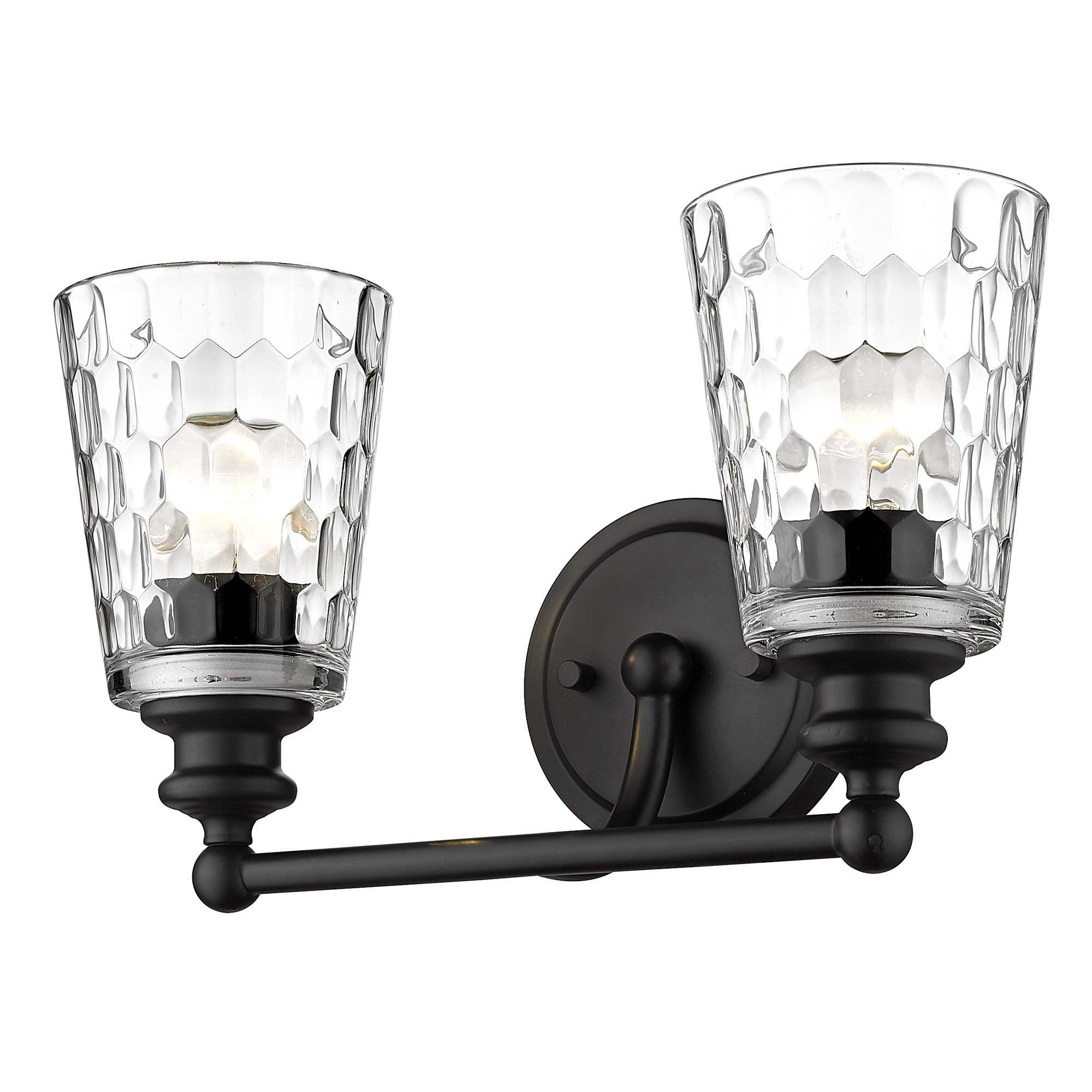 Black Metal and Pebbled Glass Two Light Wall Light - Image 2